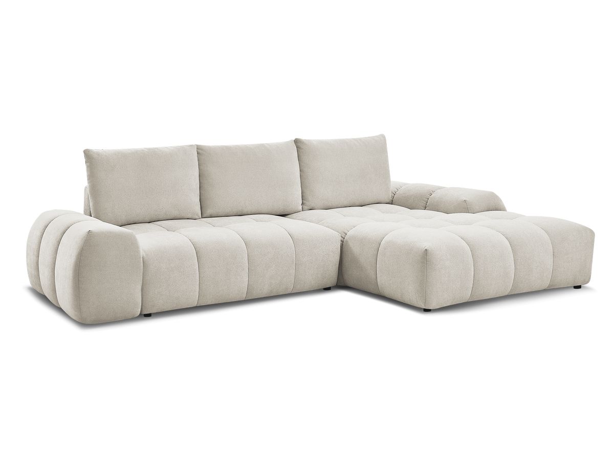 Bobochic Everest Ecksofa mit Schlaffunktion und Bettkasten 318 × 180 cm, 3 Kissen Strukturstoff Beige Ecke rechts