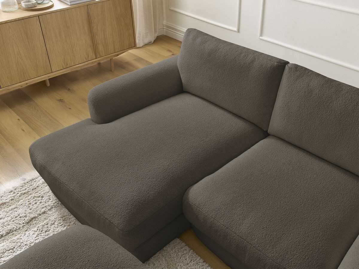 Bobochic Leonore Ecksofa mit Pouf Bouclé-Stoff Braun Ecke links