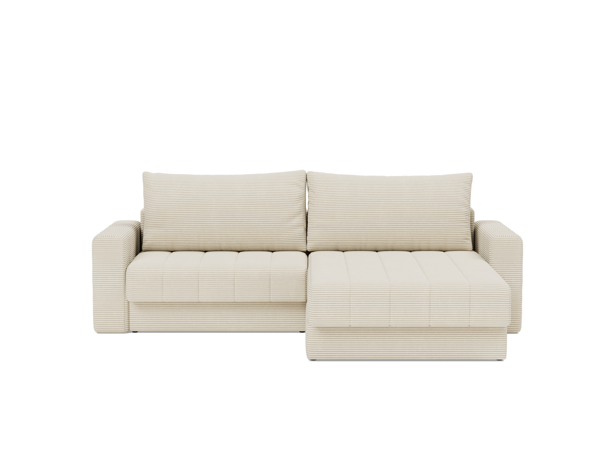Schlafsofa Akello mit Chaiselongue und Armlehnen Kord Corduroy 594-Ivory