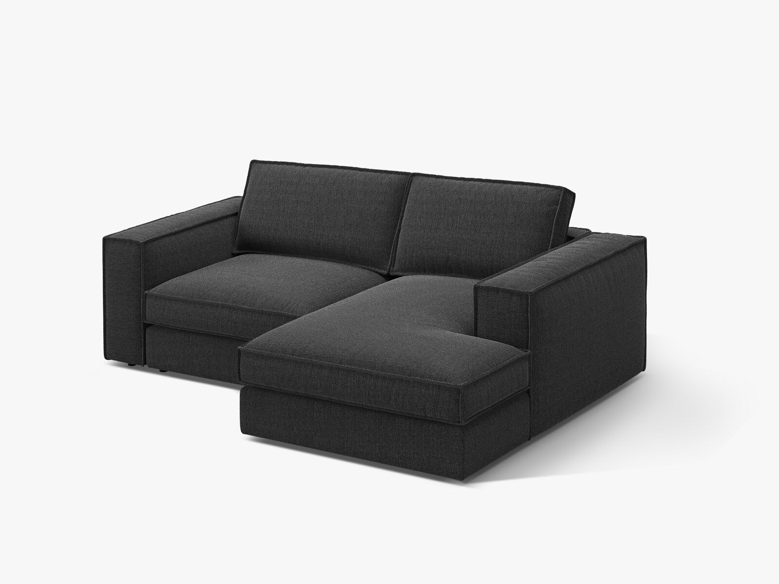 Micadoni modulares Ecksofa Pola 2-Sitzer kleine Version Rechts Strukturierter Stoff Babel Schwarz