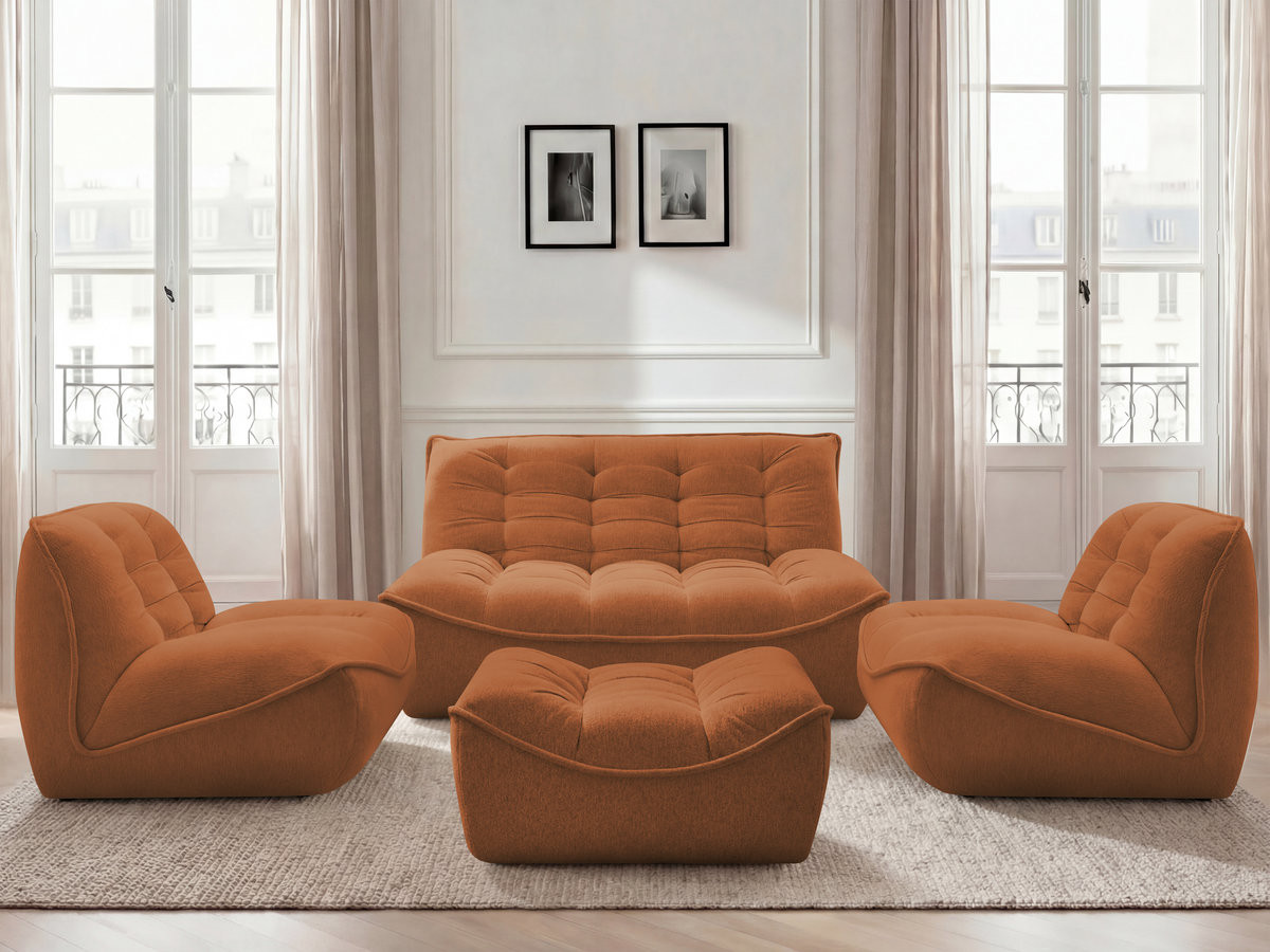 Bobochic Serena Sofa 4-Sitzer mit Pouf Melange-Stoff Orange