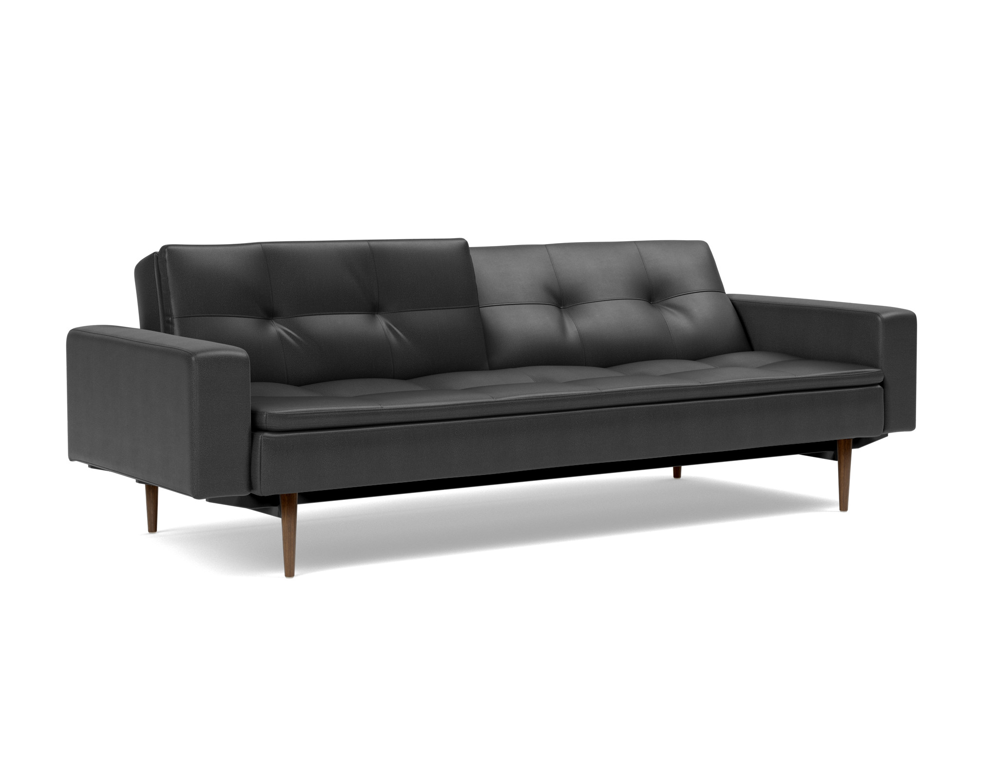 Schlafsofa Dublexo mit Armlehnen Lederoptik Faunal 550-Black Beine Styletto Eiche dunkel