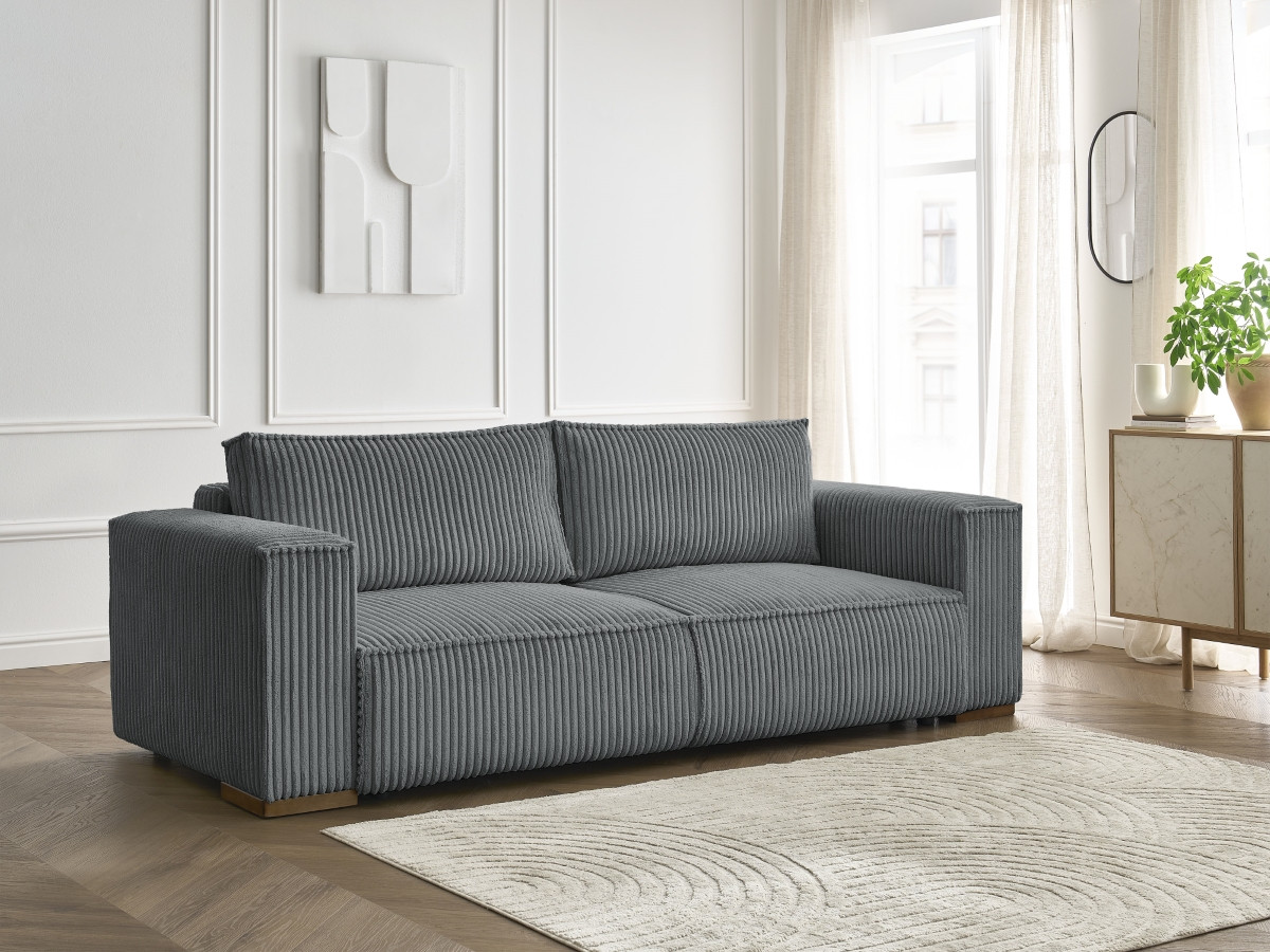 Bobochic Chelsea Schlafsofa 3-Sitzer mit Bettkasten Breitcord weich Dunkelgrau