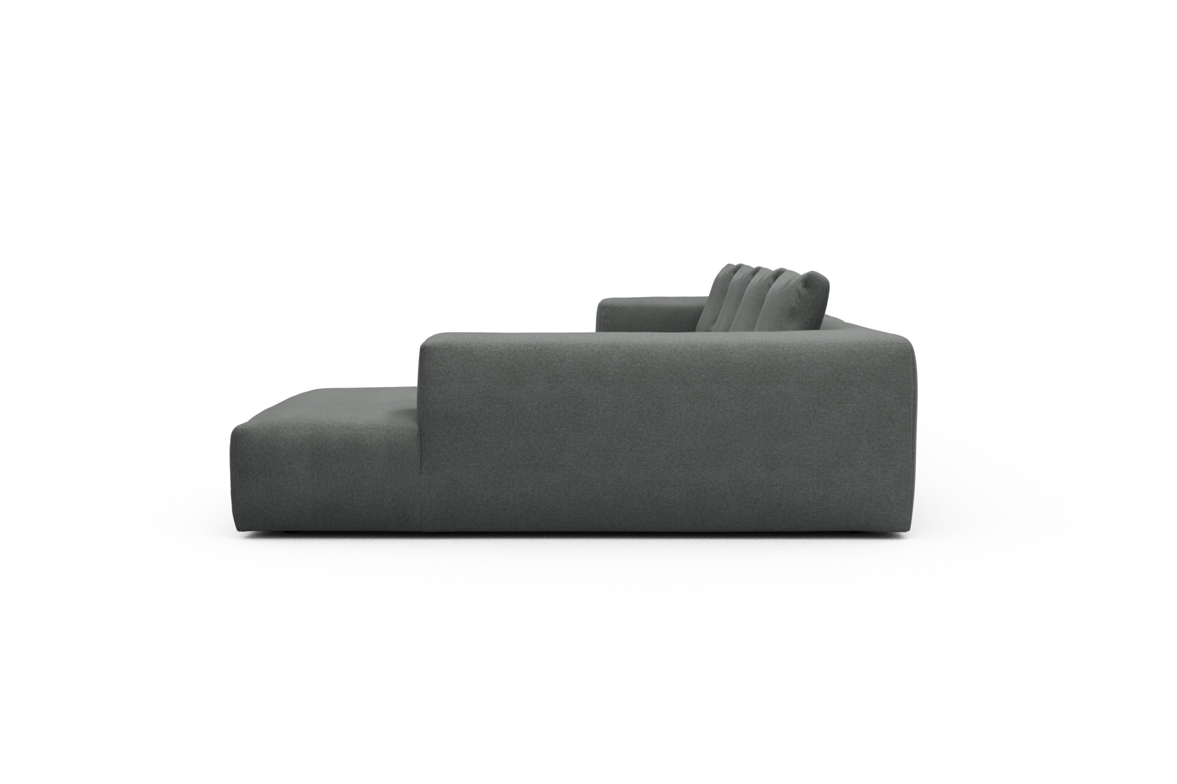Wohnlandschaft Fred Relax-Ecke rechts mit 2-Sitzer und Chaiselongue links Satya-Steel