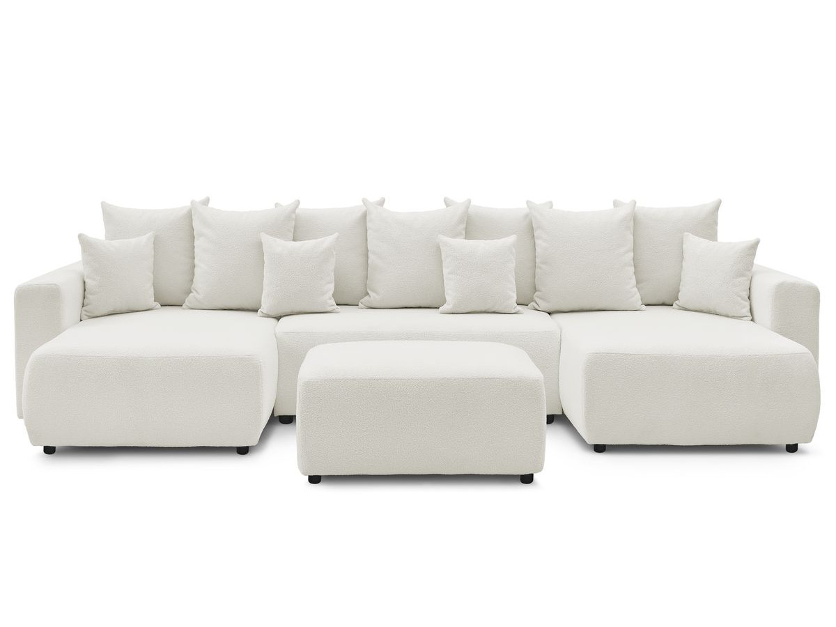 Bobochic Envy Wohnlandschaft mit rechteckigem Pouf Bouclé-Stoff Weiß