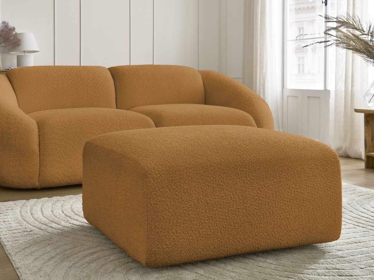 Bobochic Tina Sofa 3-Sitzer mit Pouf Bouclé-Stoff Gelb