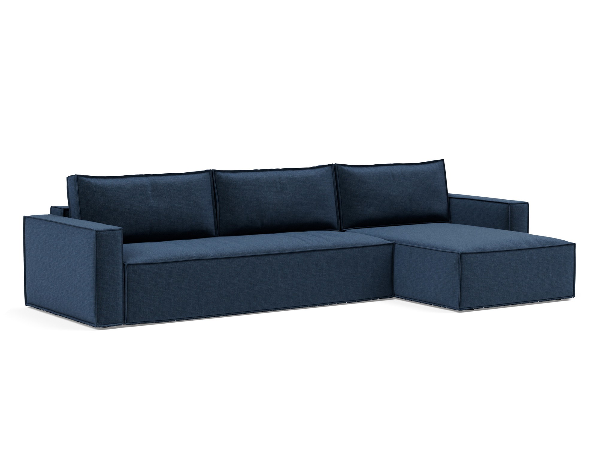 Schlafsofa Newilla mit Chaiselongue Chenille Esina 414-Indigo-Blue
