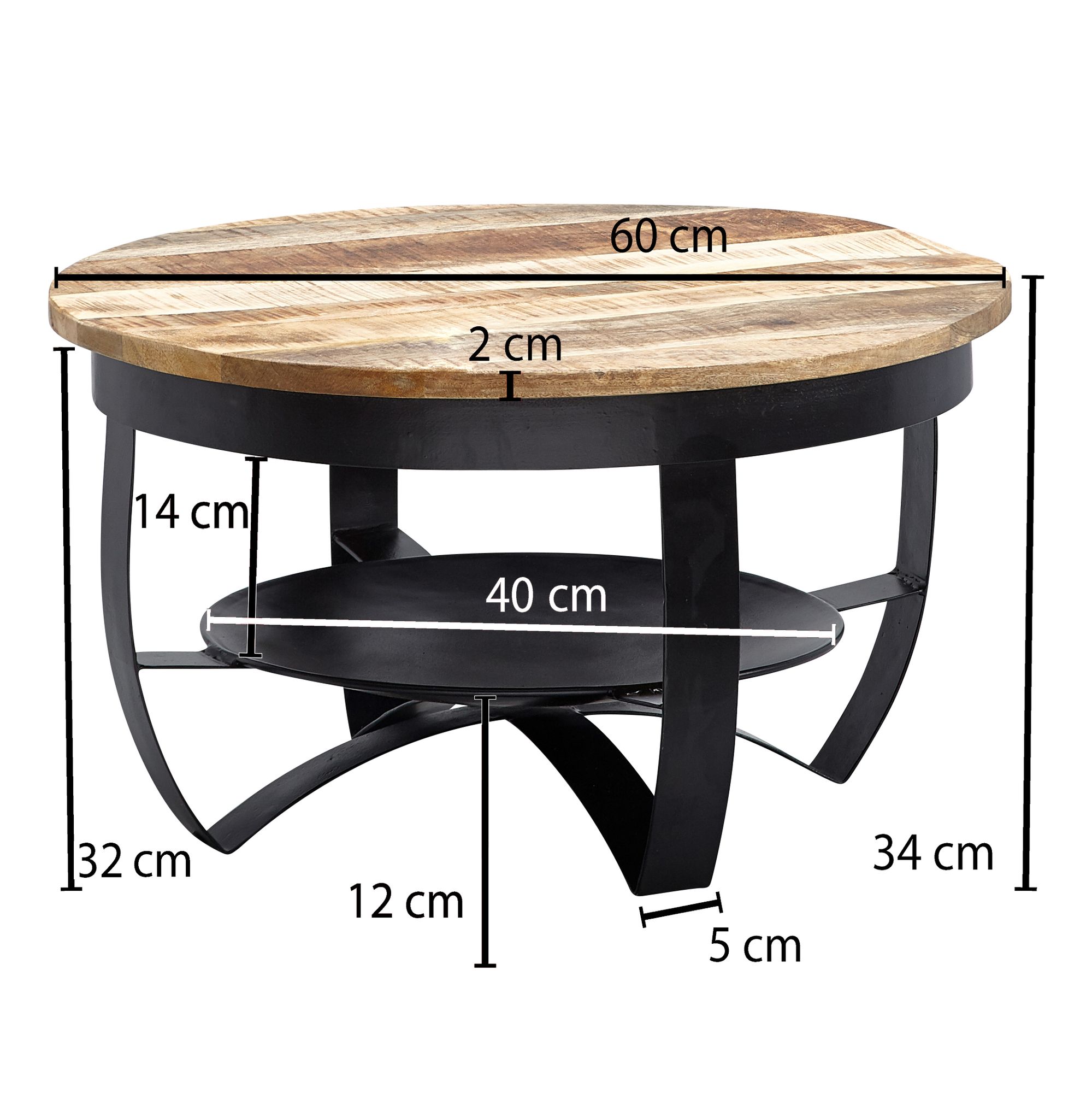 Couchtisch Sandur Mango Massivholz Schwarz Ø 60 cm