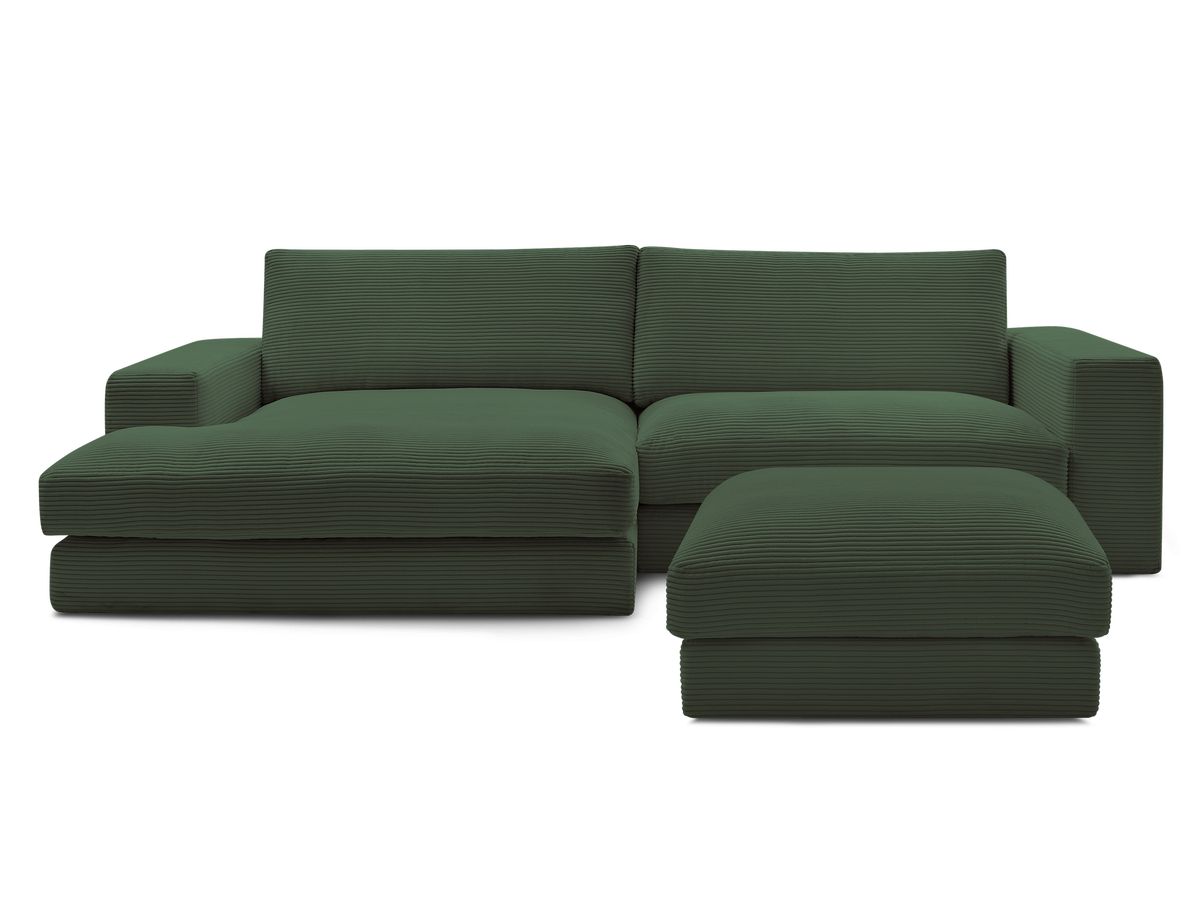 Bobochic Leonard Ecksofa mit Pouf 234 × 159 cm Cordsamt Dunkelgrün Ecke links