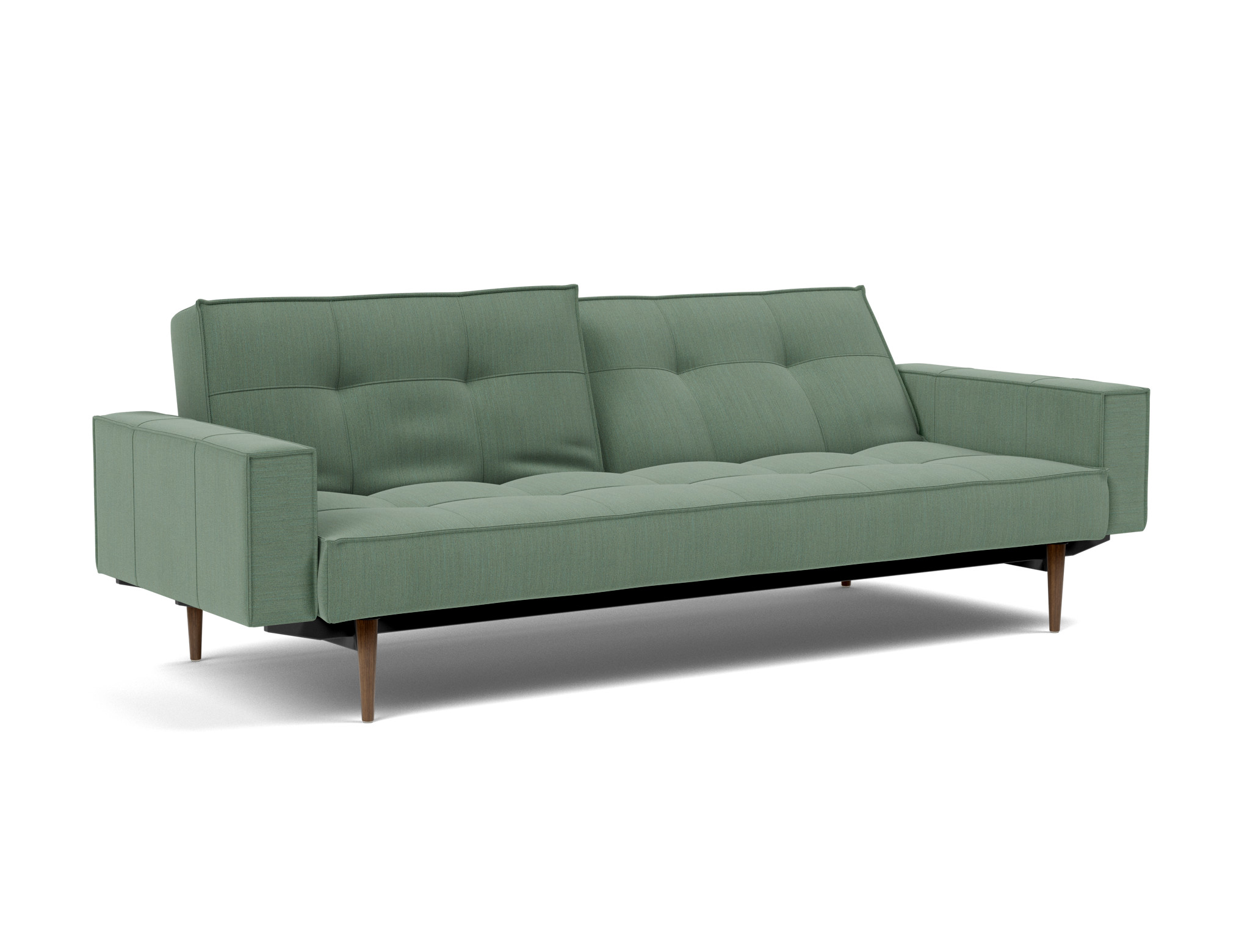 Schlafsofa Splitback mit Armlehnen Flachgewebe Elegance 518-Green Beine Styletto Eiche dunkel
