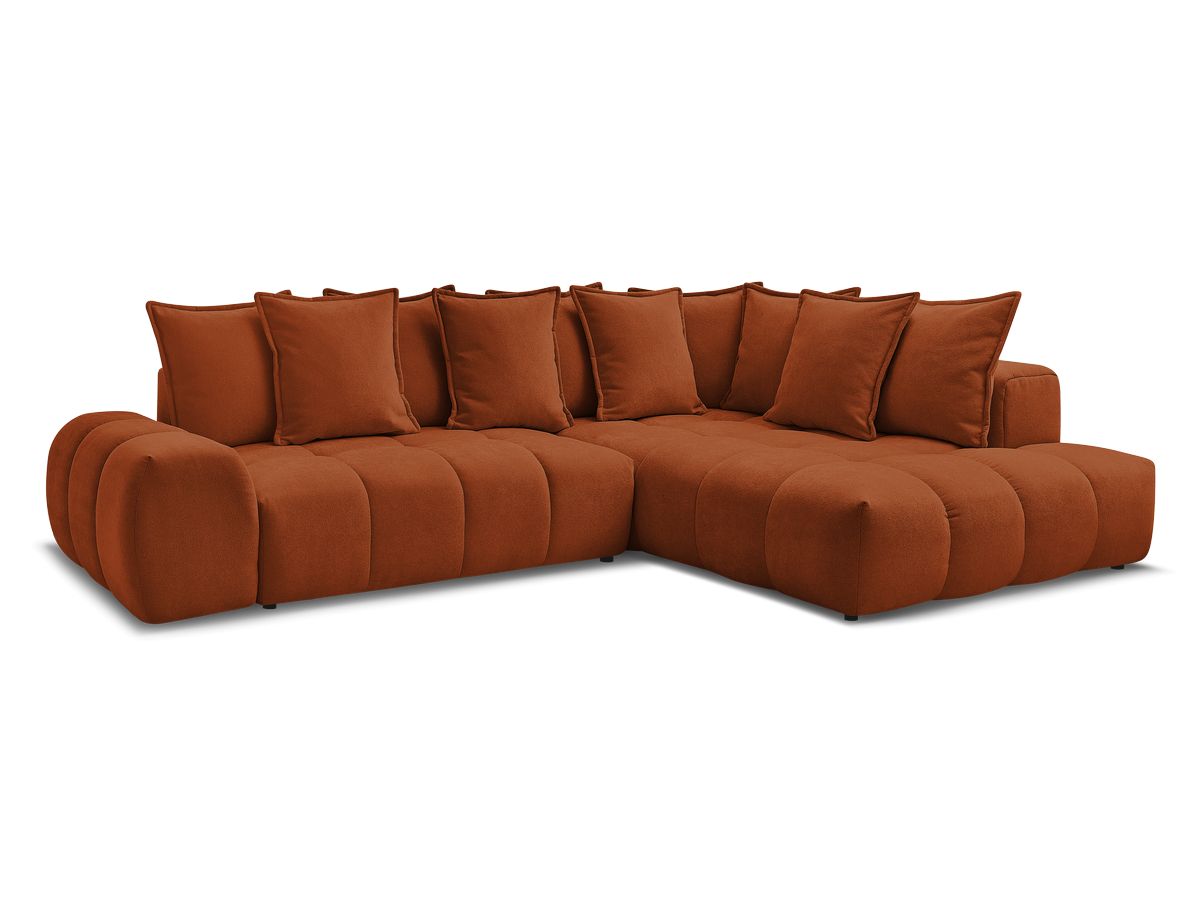 Bobochic Everest Ecksofa mit Schlaffunktion und Bettkasten 320 × 212 cm, 10 Kissen Strukturstoff Orange Ecke rechts