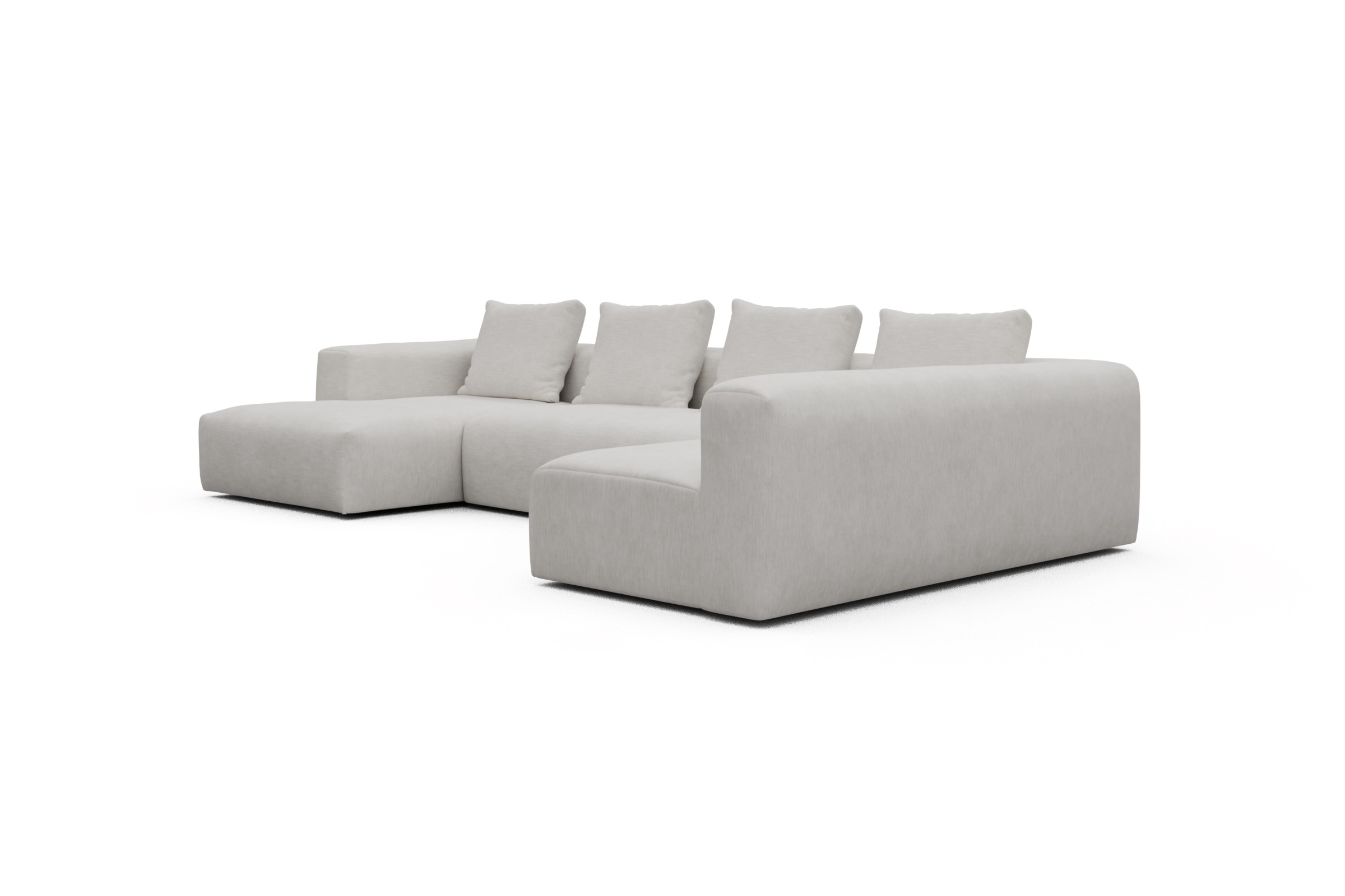 Wohnlandschaft Fred Chaiselongue links mit 2-Sitzer und lange Armlehne rechts Vivus-Dusty-Off-White