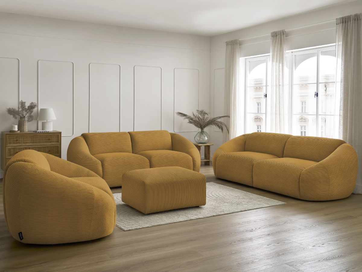 Bobochic Tina Sofa 7-Sitzer mit Pouf Cordsamt Gelb