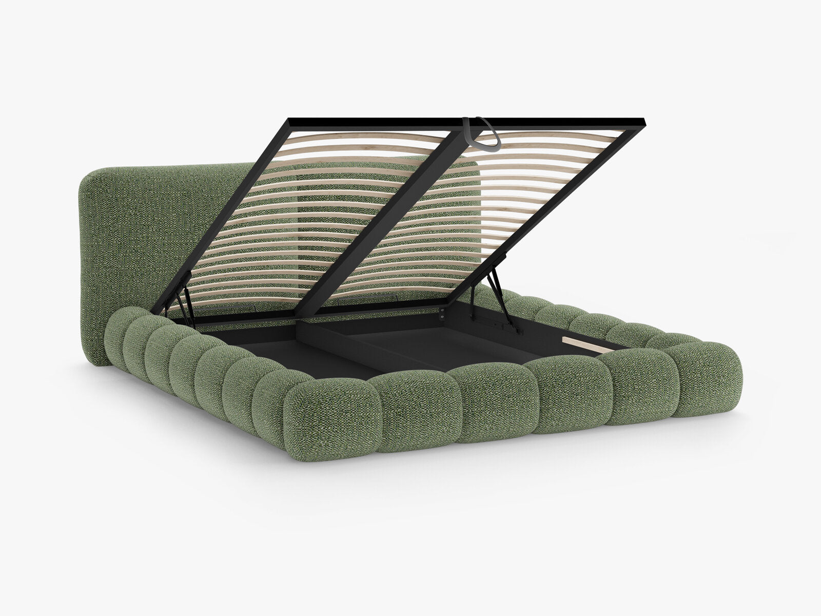 Micadoni Stauraumbett mit Kopfteil Solange Chenille Silencio Grün 200x200