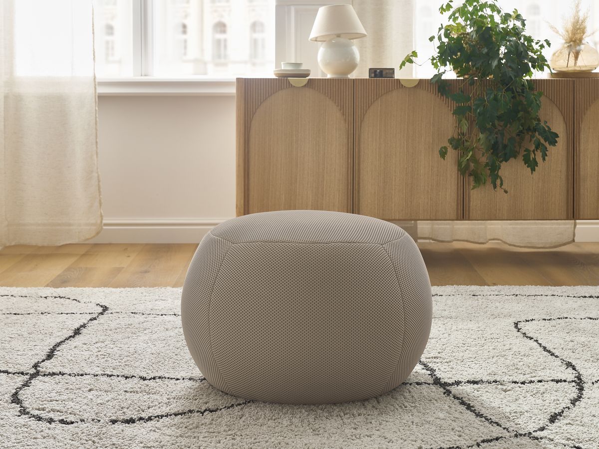 Bobochic Hayden Pouf, rund Mesh-Stoff Taupe, 60 cm