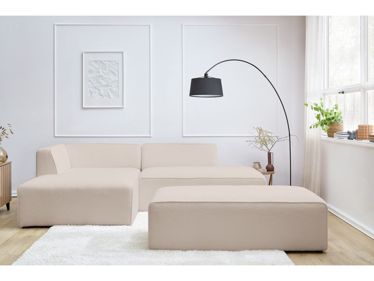 Bobochic Megeve Ecksofa mit Schlaffunktion und Pouf Bouclé-Stoff Beige Ecke links