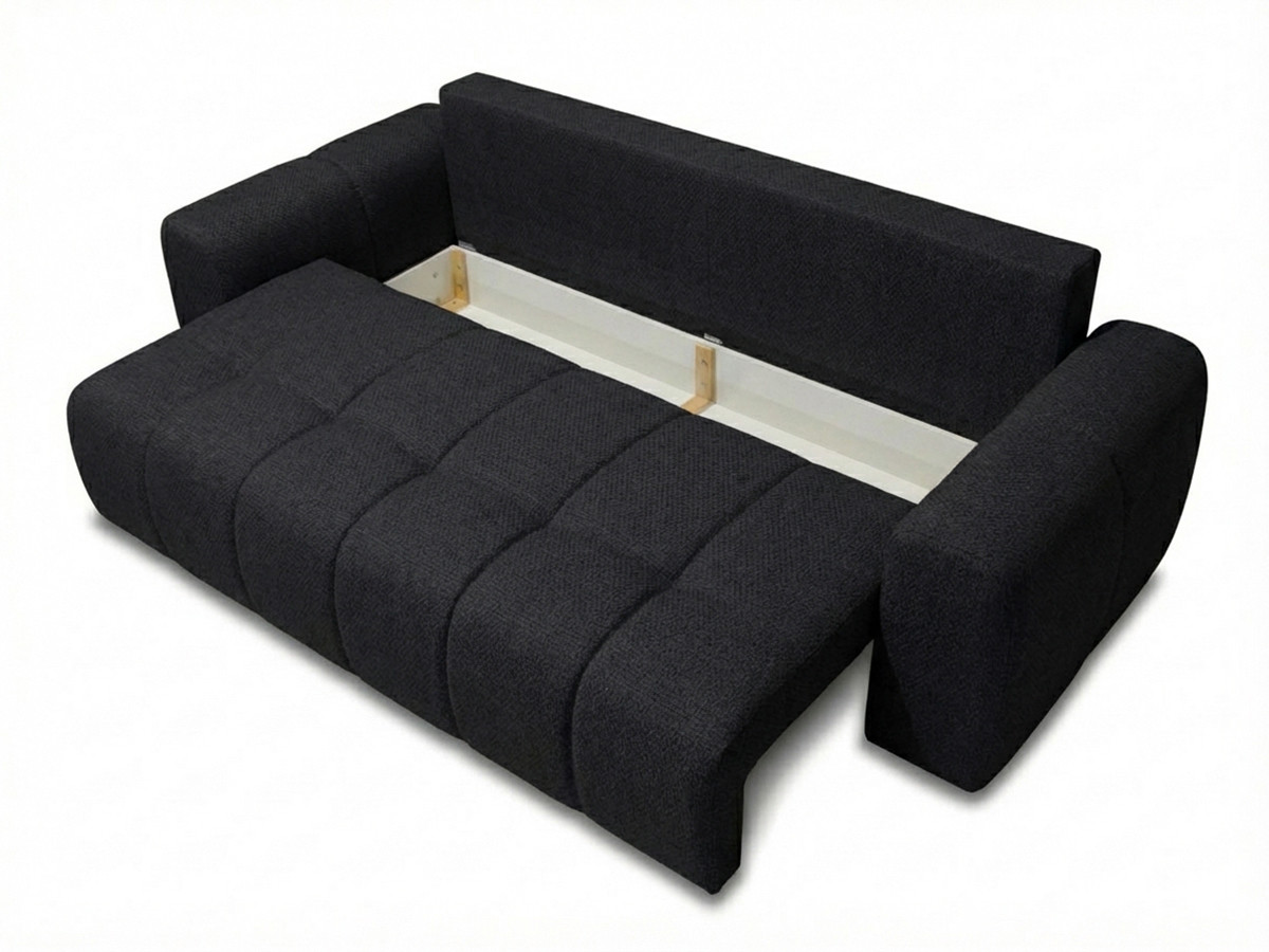 Bobochic Roxelane Schlafsofa 3-Sitzer mit Bettkasten Melange-Stoff Dunkelgrau
