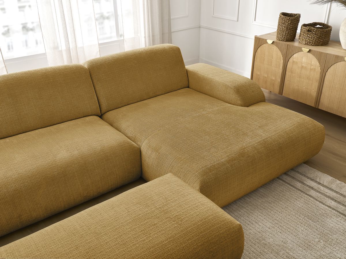 Bobochic Sirius Ecksofa mit Pouf 300 × 170 cm Strukturstoff Gelb Ecke rechts