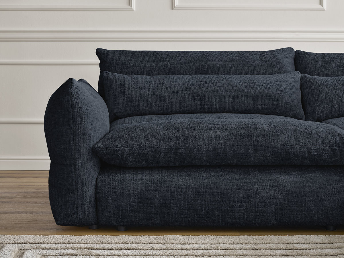 Bobochic Neil Sofa 3-Sitzer mit Pouf Strukturstoff Dunkelblau
