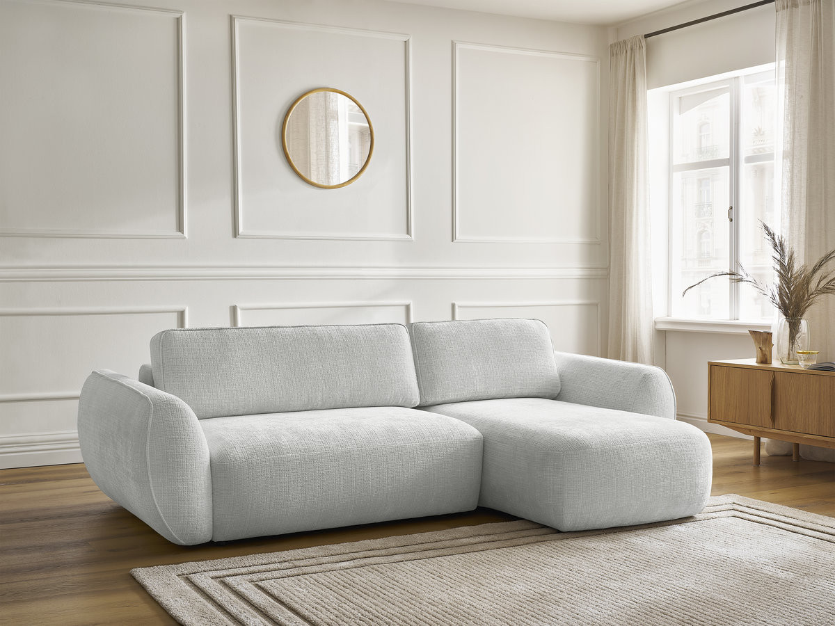 Bobochic Denise Ecksofa mit Schlaffunktion und Bettkasten 258 × 160 cm Strukturstoff Hellgrau Ecke rechts