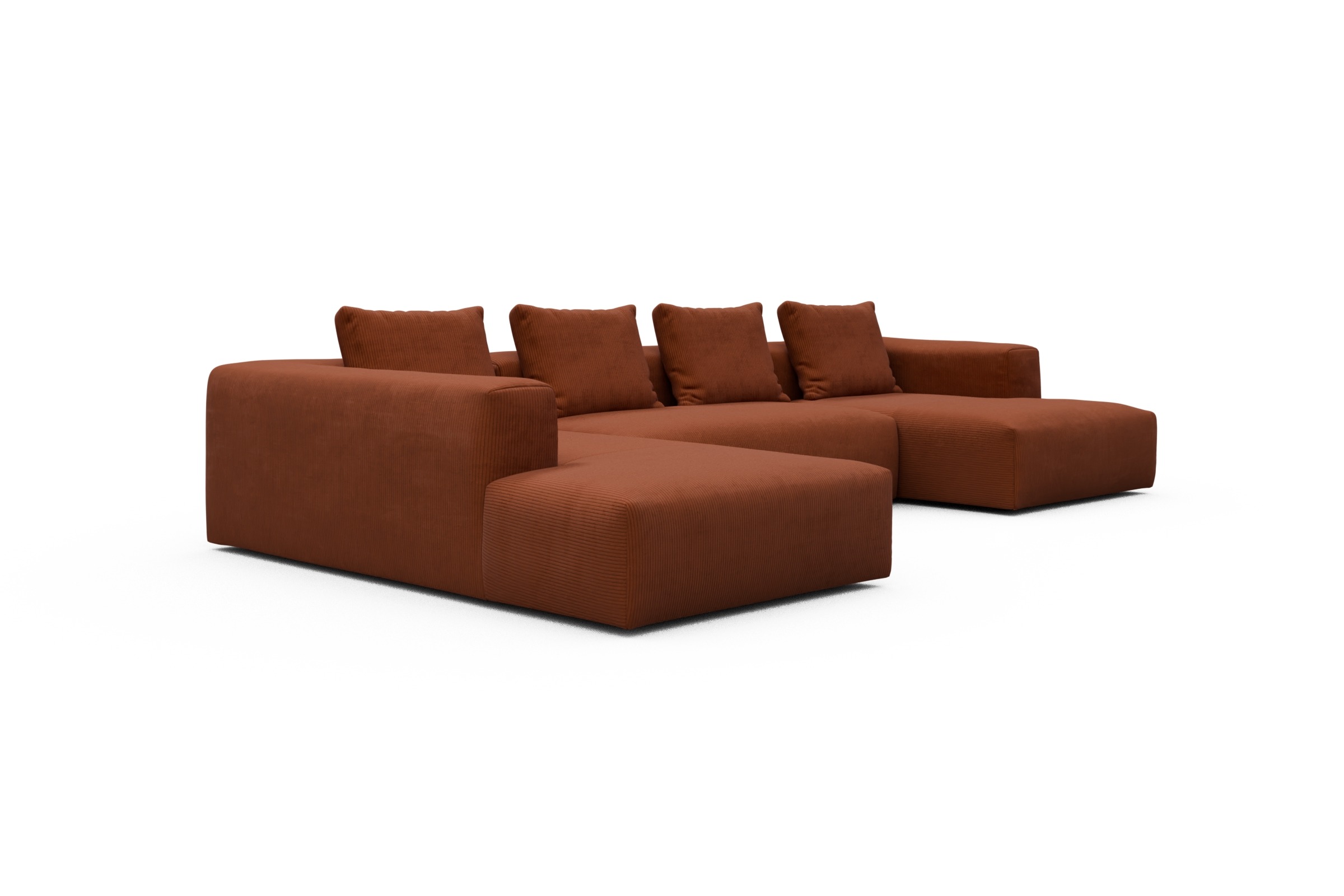 Wohnlandschaft Fred Relax-Ecke links mit 2-Sitzer und Chaiselongue rechts Kord Corduroy 595-Burnt-Orange