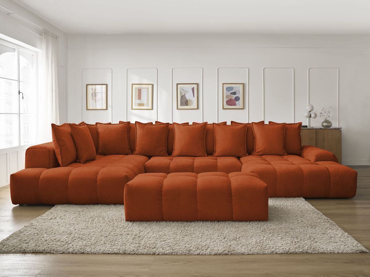 Bobochic Everest Wohnlandschaft mit Pouf, 14 Kissen Strukturstoff Orange Ecke rechts