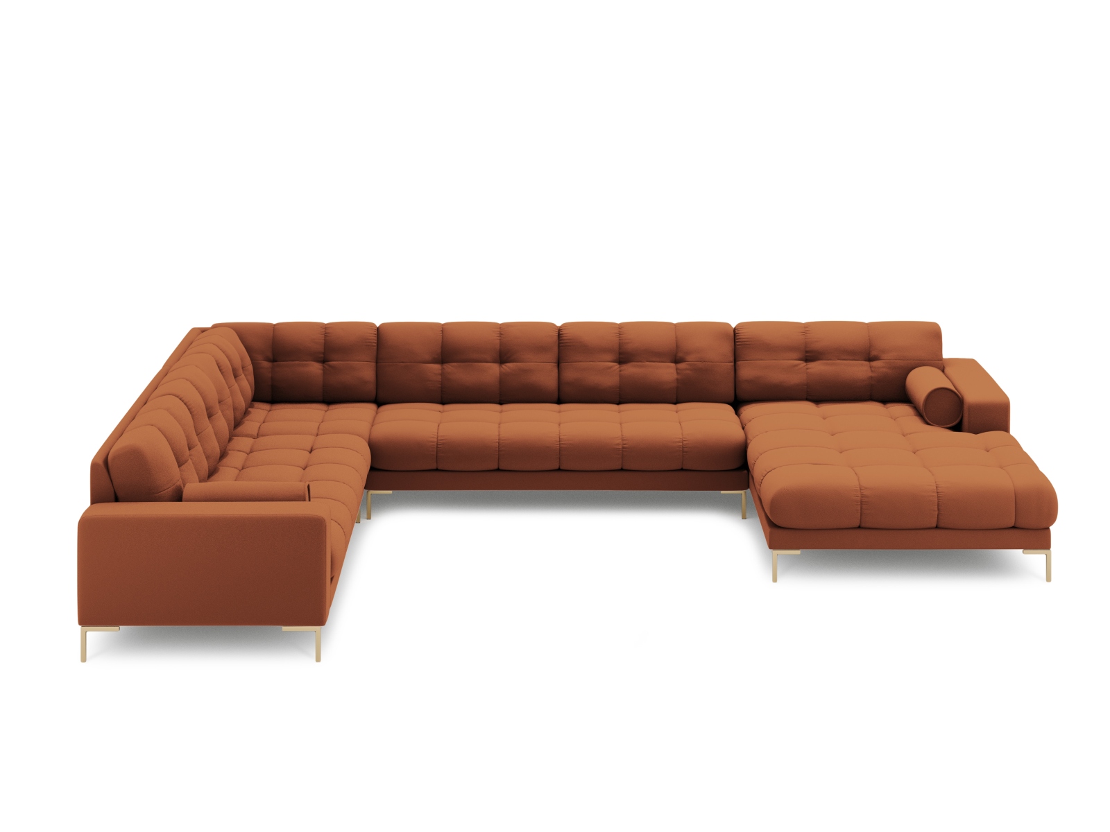 Cosmopolitan Design Panoramasofa Bali 7-Sitzer 327 cm Strukturierter Stoff Neve Ziegel Links Beine Gold