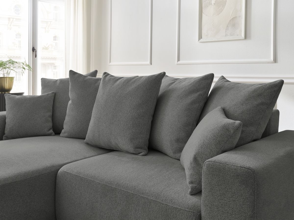 Bobochic Atilla Ecksofa mit Schlaffunktion und Bettkasten Melange-Stoff Dunkelgrau Ecke links