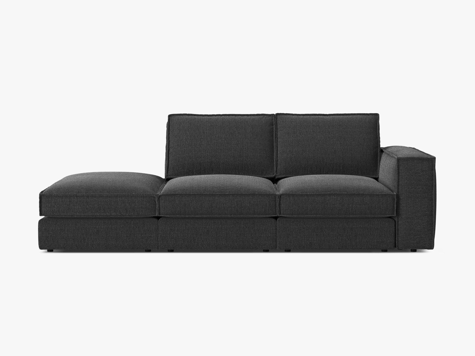 Micadoni modulares offenes Sofa Pola 3-Sitzer Links Strukturierter Stoff Babel Schwarz