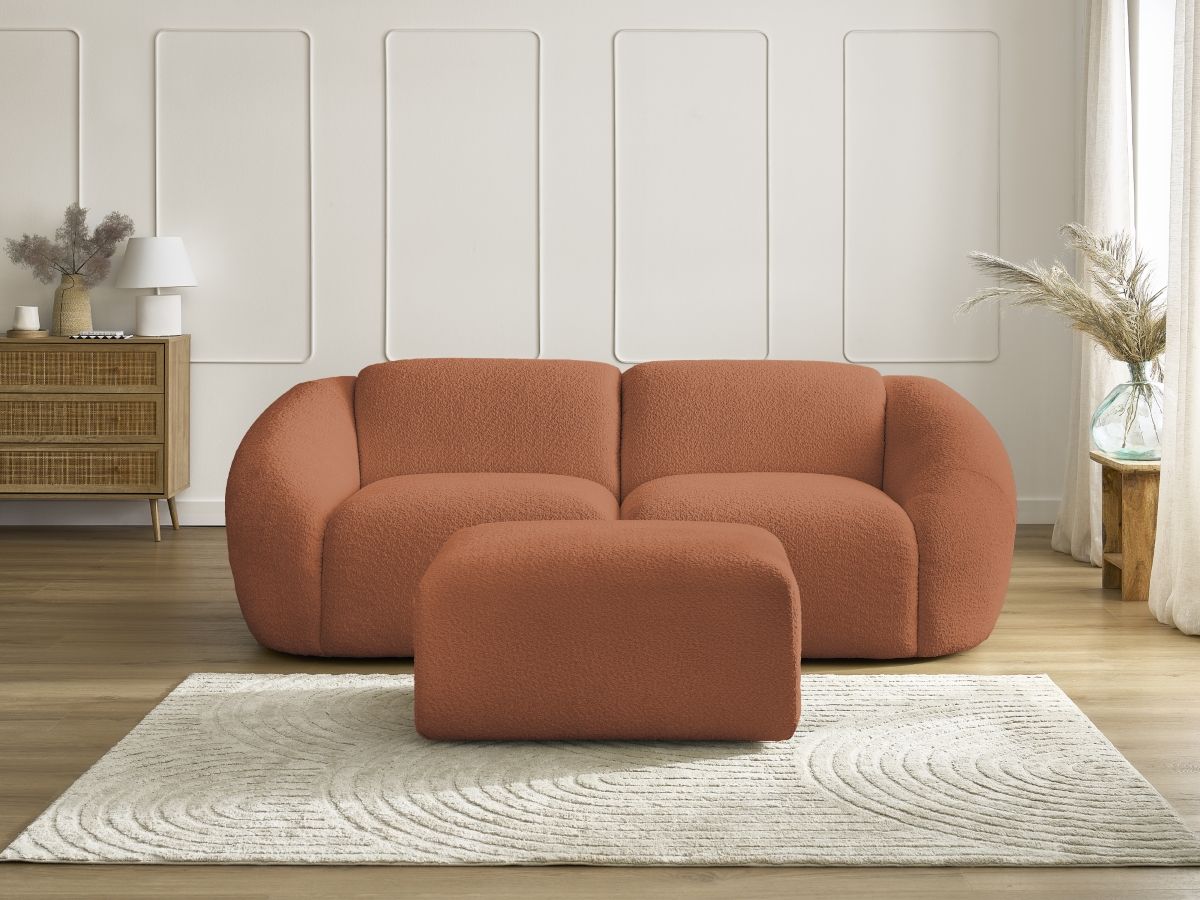 Bobochic Tina Sofa 3-Sitzer mit Pouf Bouclé-Stoff Orange