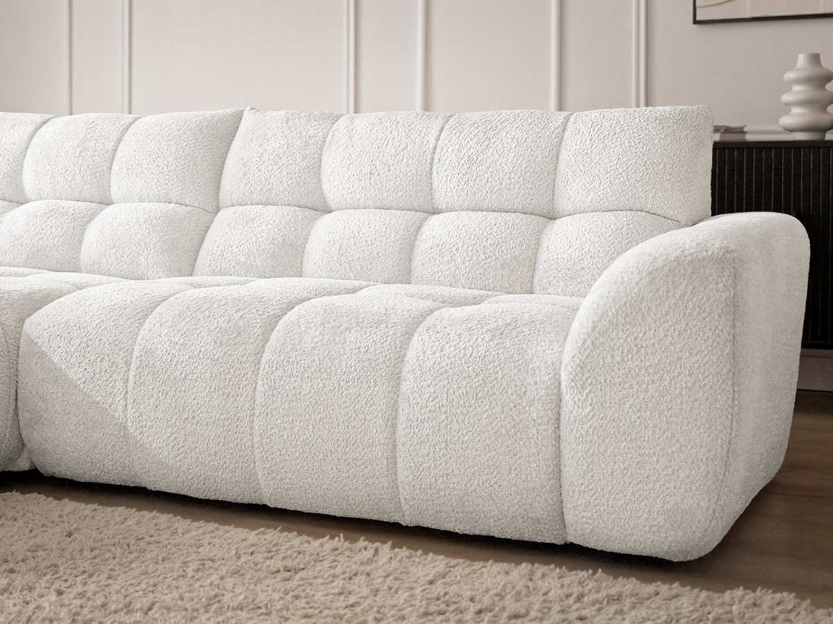 Bobochic Jaya Ecksofa mit Pouf Chenille Weiß Ecke links