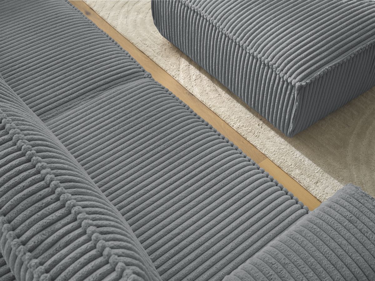 Bobochic Chelsea Sofa 4-Sitzer mit Pouf Breitcord weich Dunkelgrau
