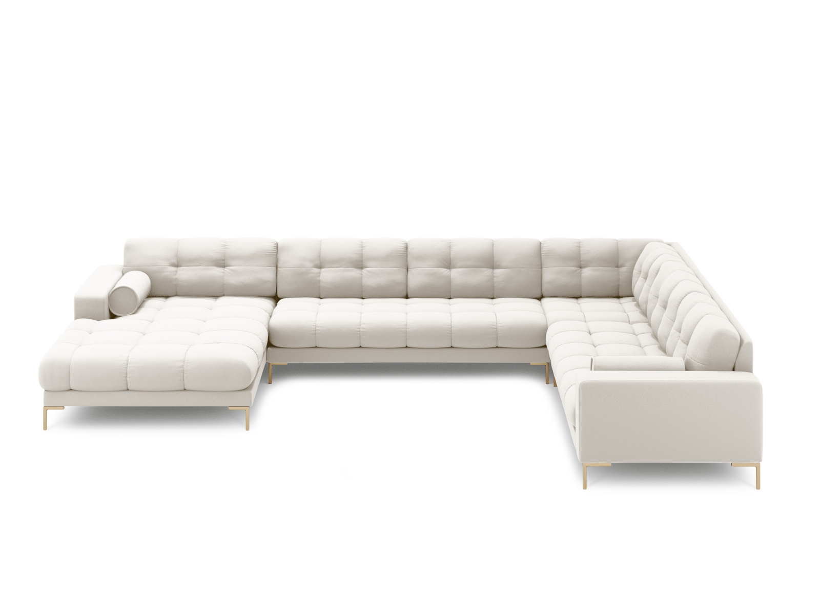 Cosmopolitan Design Panoramasofa Bali 7-Sitzer 327 cm Strukturierter Stoff Neve Helles Beige Rechts Beine Gold