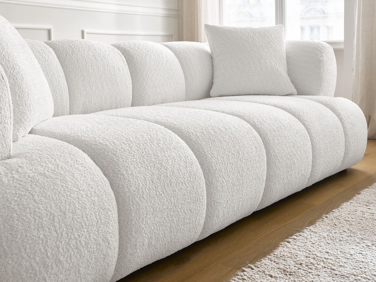 Bobochic Pamira Sofa 3-Sitzer Bouclé-Stoff Weiß