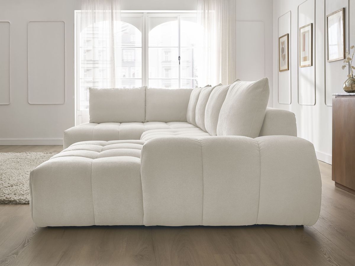 Bobochic Everest Wohnlandschaft, 6 Kissen Strukturstoff Weiß Ecke rechts