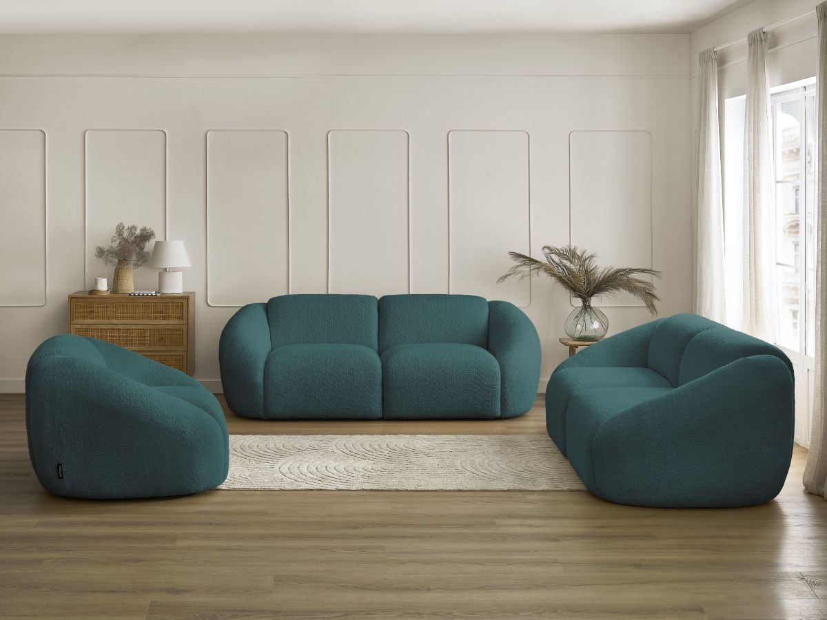 Bobochic Tina Sofa 6-Sitzer Bouclé-Stoff Hellblau