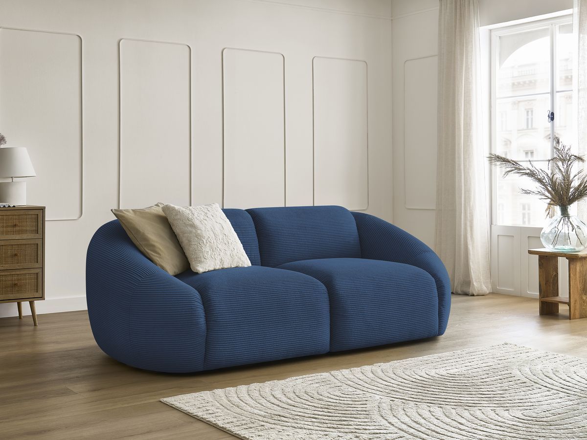 Bobochic Tina Sofa 2-Sitzer Cordsamt Dunkelblau
