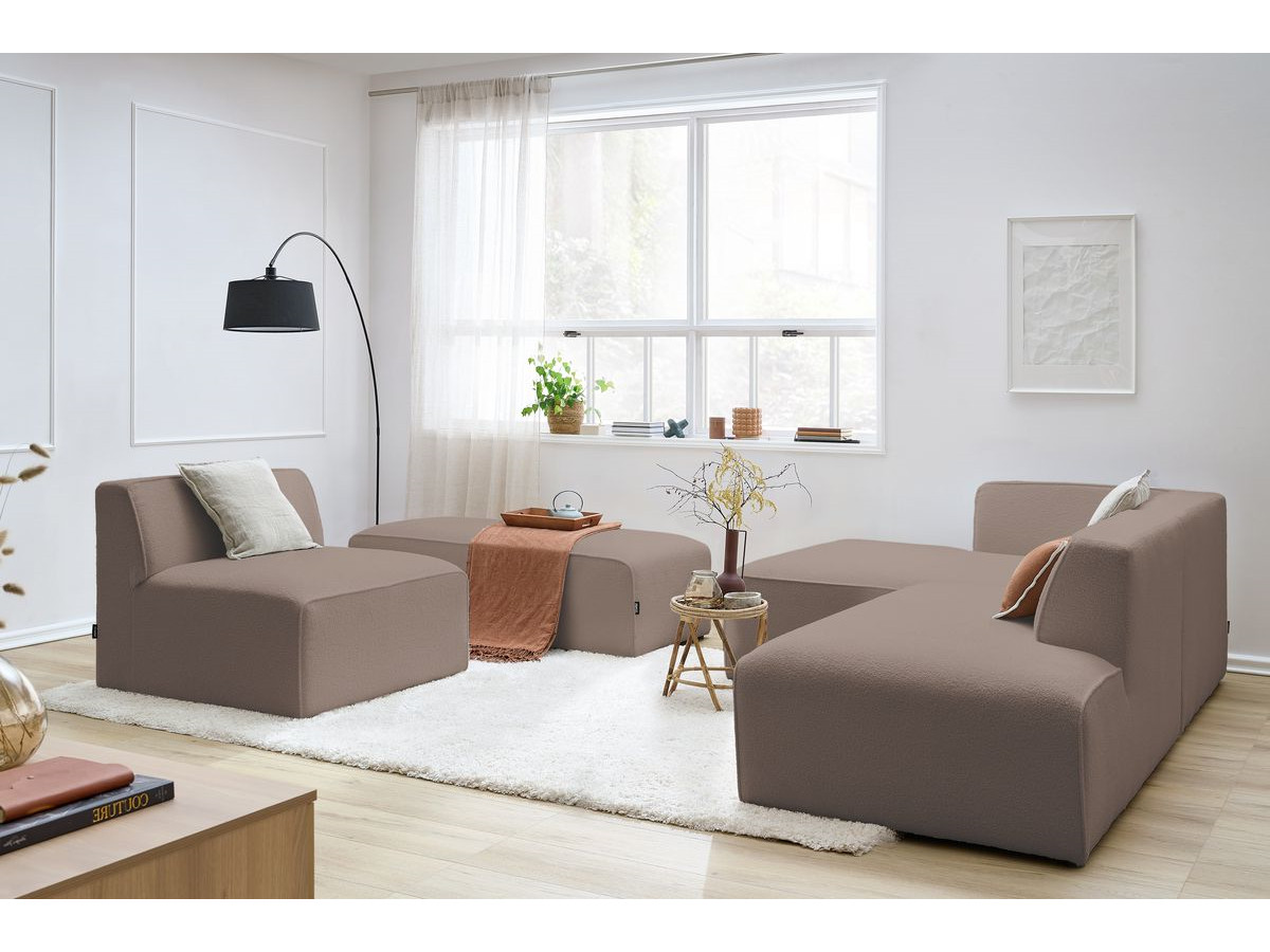 Bobochic Megeve Ecksofa mit Pouf Bouclé-Stoff Braun Ecke links