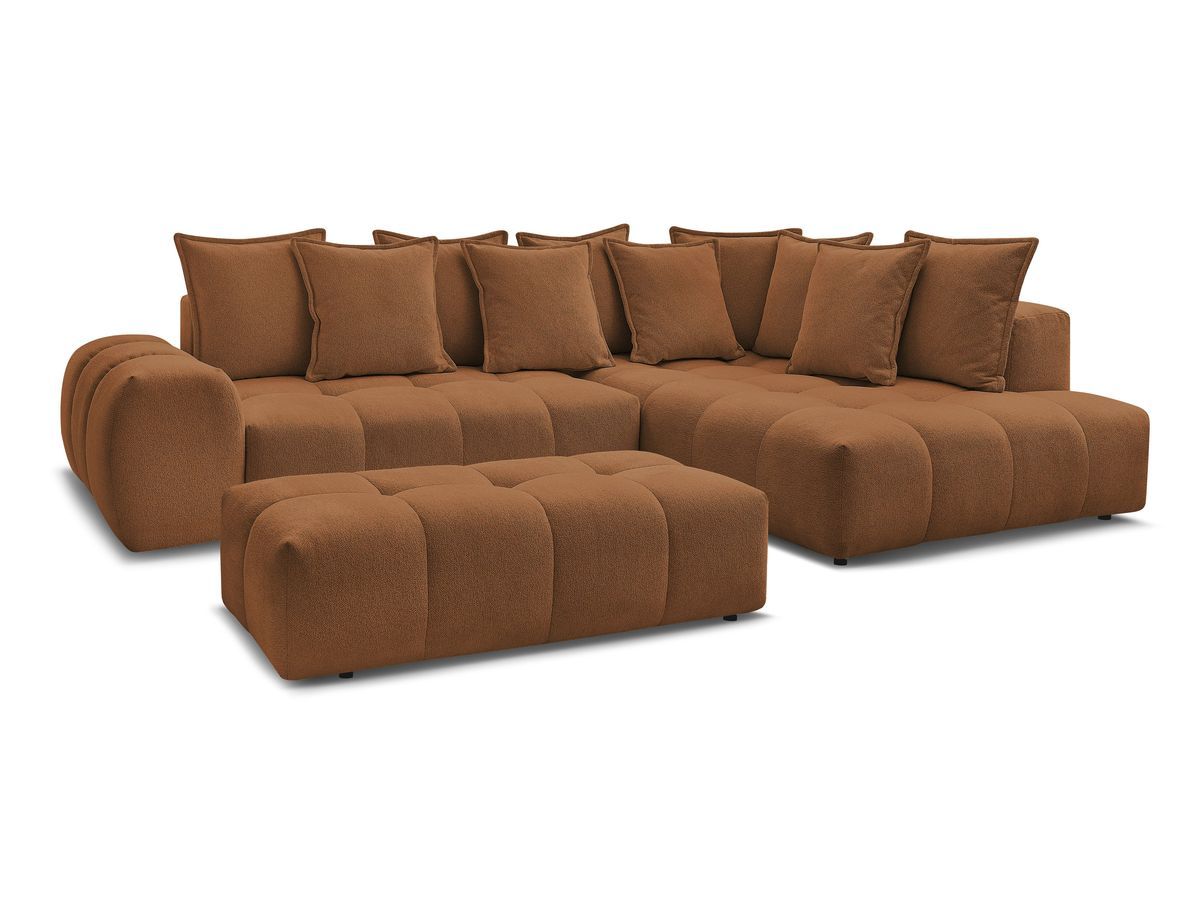 Bobochic Everest Ecksofa mit Schlaffunktion und Bettkasten und Pouf 320 × 212 cm, 10 Kissen Melange-Stoff Orange Ecke rechts
