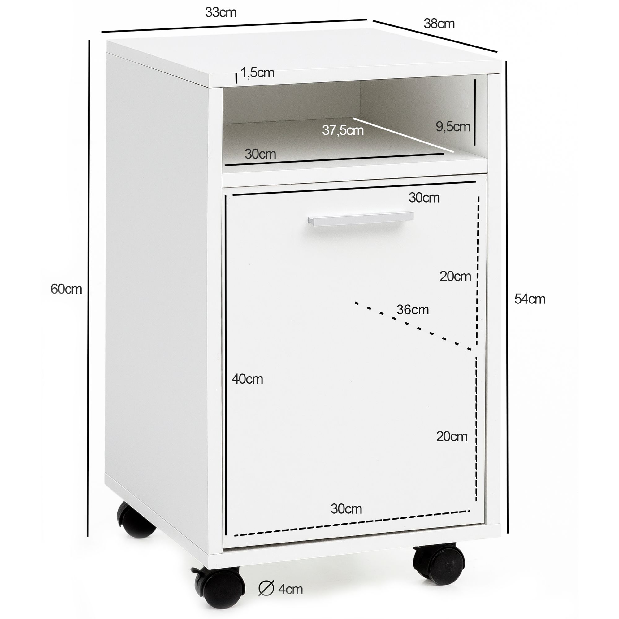 Rollcontainer Ljorslev Weiß 33 × 38 × 60 cm