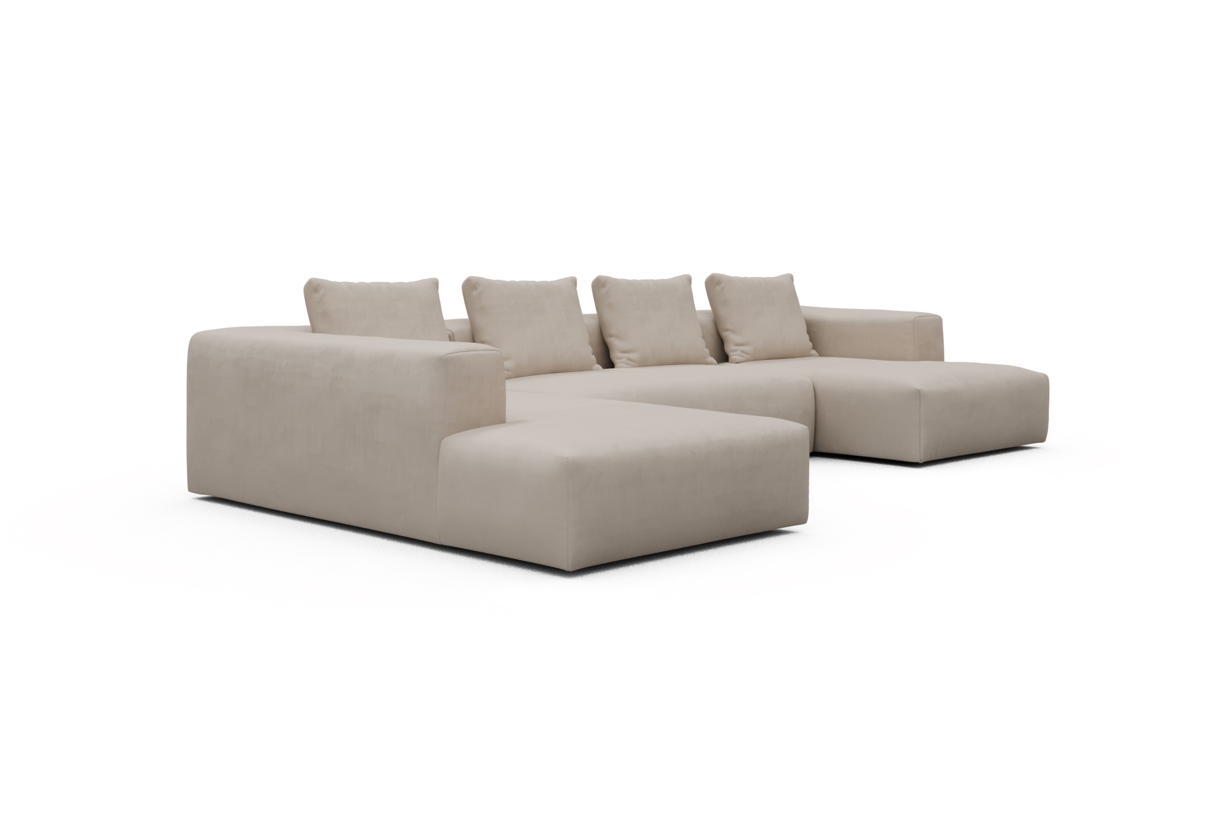 Wohnlandschaft Fred Relax-Ecke links mit 2-Sitzer und Chaiselongue rechts Cordufine-Off-White