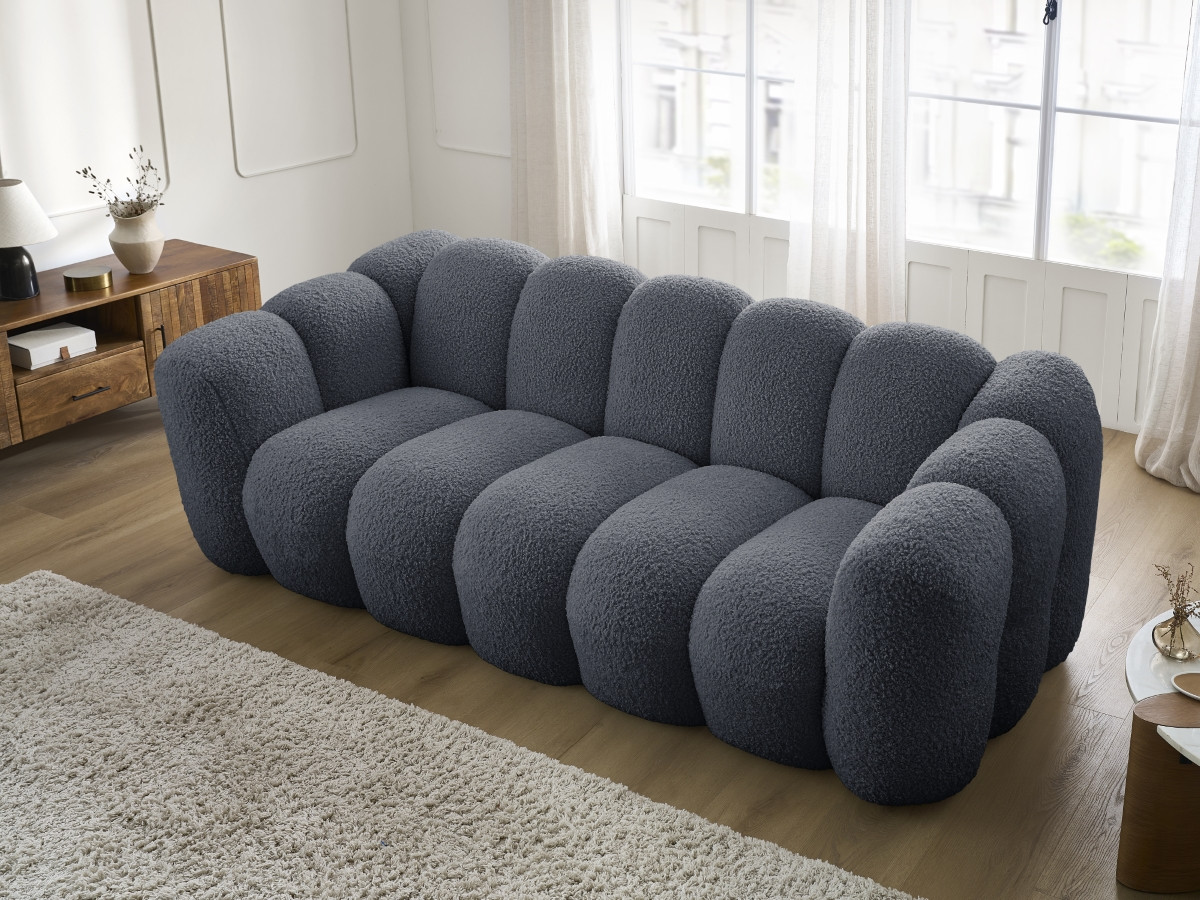 Bobochic Hippolyte Sofa 3-Sitzer Bouclé-Stoff Dunkelgrau