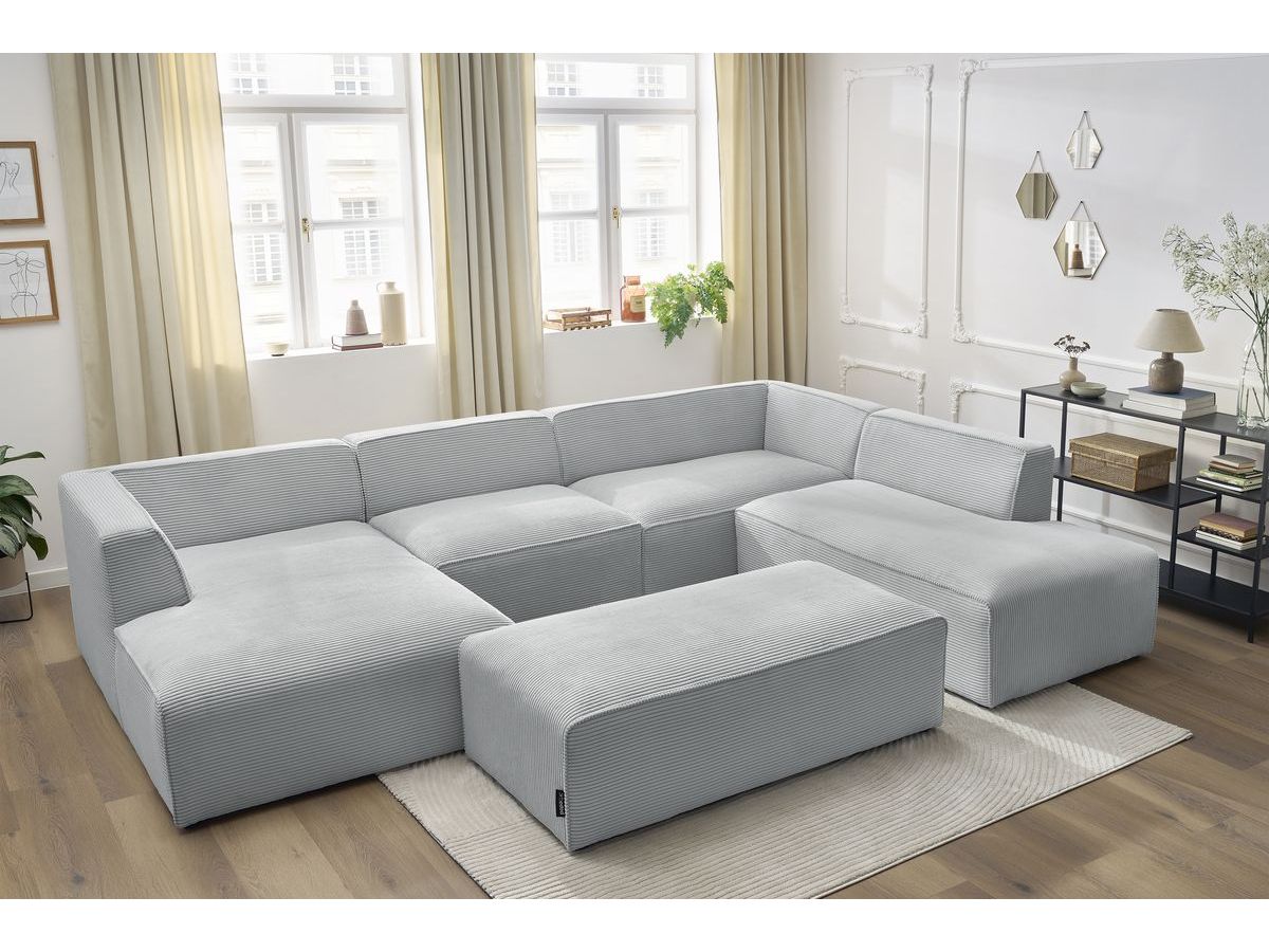 Bobochic Megeve Wohnlandschaft mit Pouf Cordsamt Hellgrau Ecke links