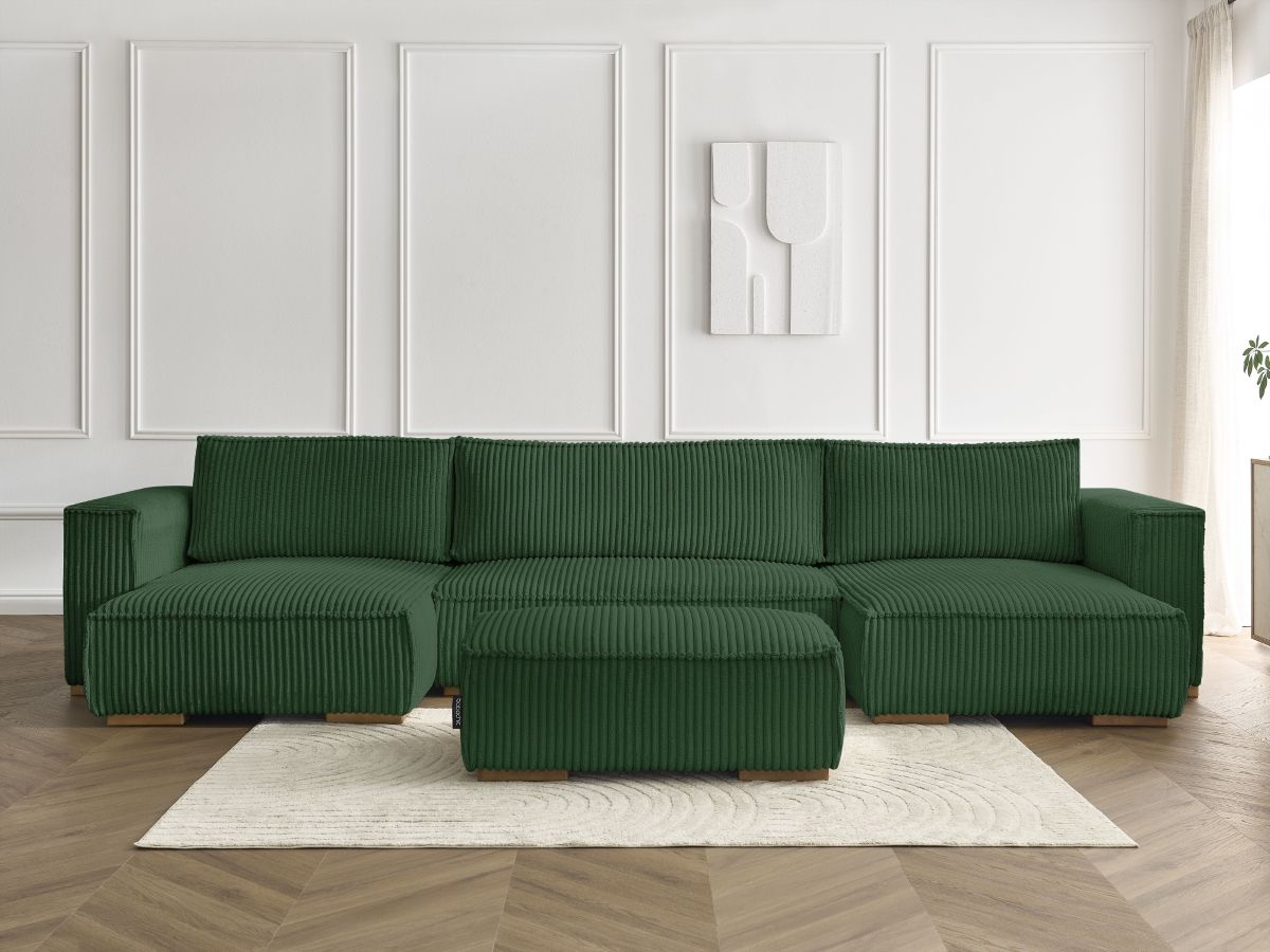 Bobochic Chelsea Wohnlandschaft mit Pouf Breitcord weich Grün