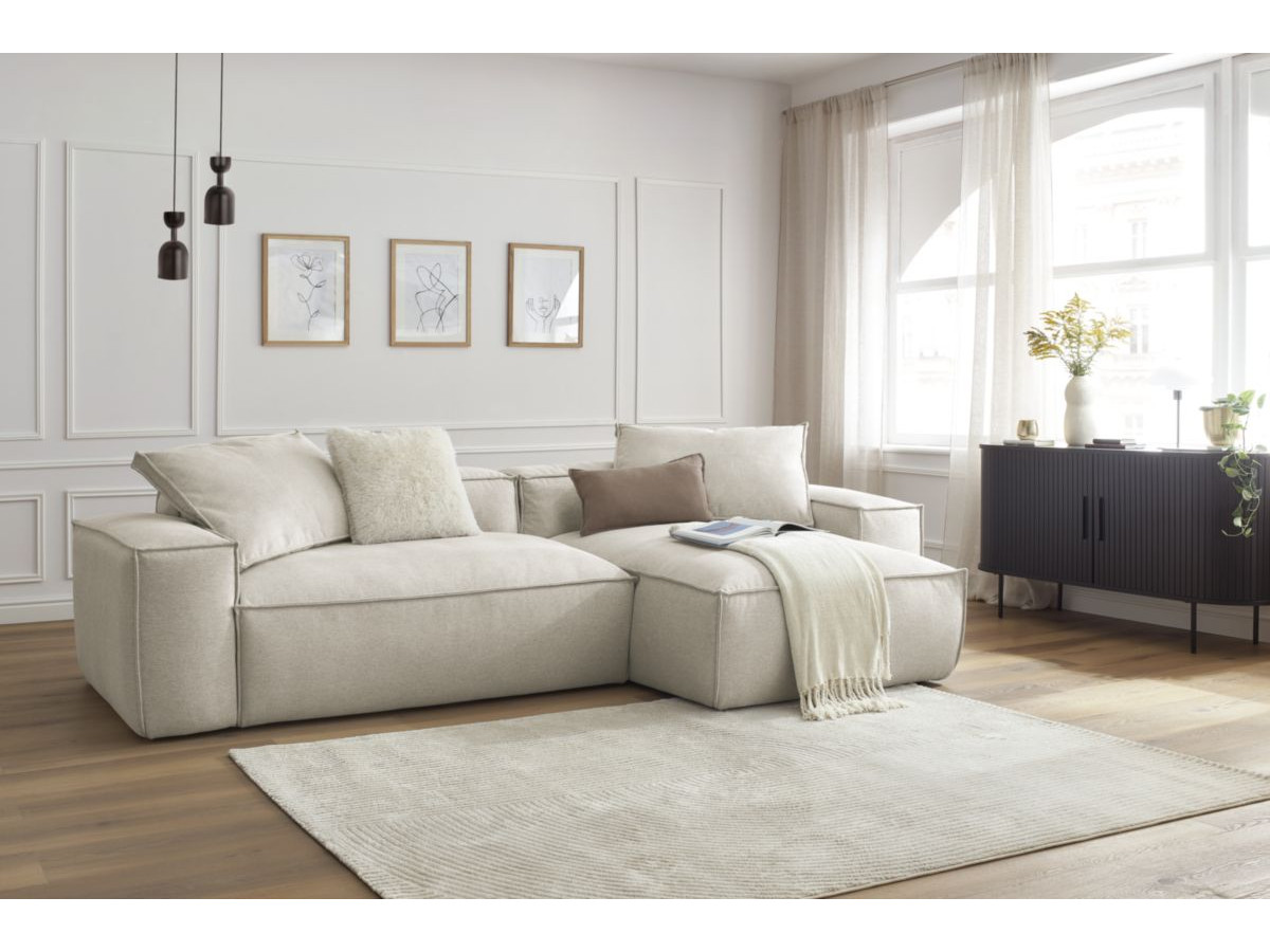Bobochic Boheme Ecksofa, 2 Kissen Melange-Stoff Beige