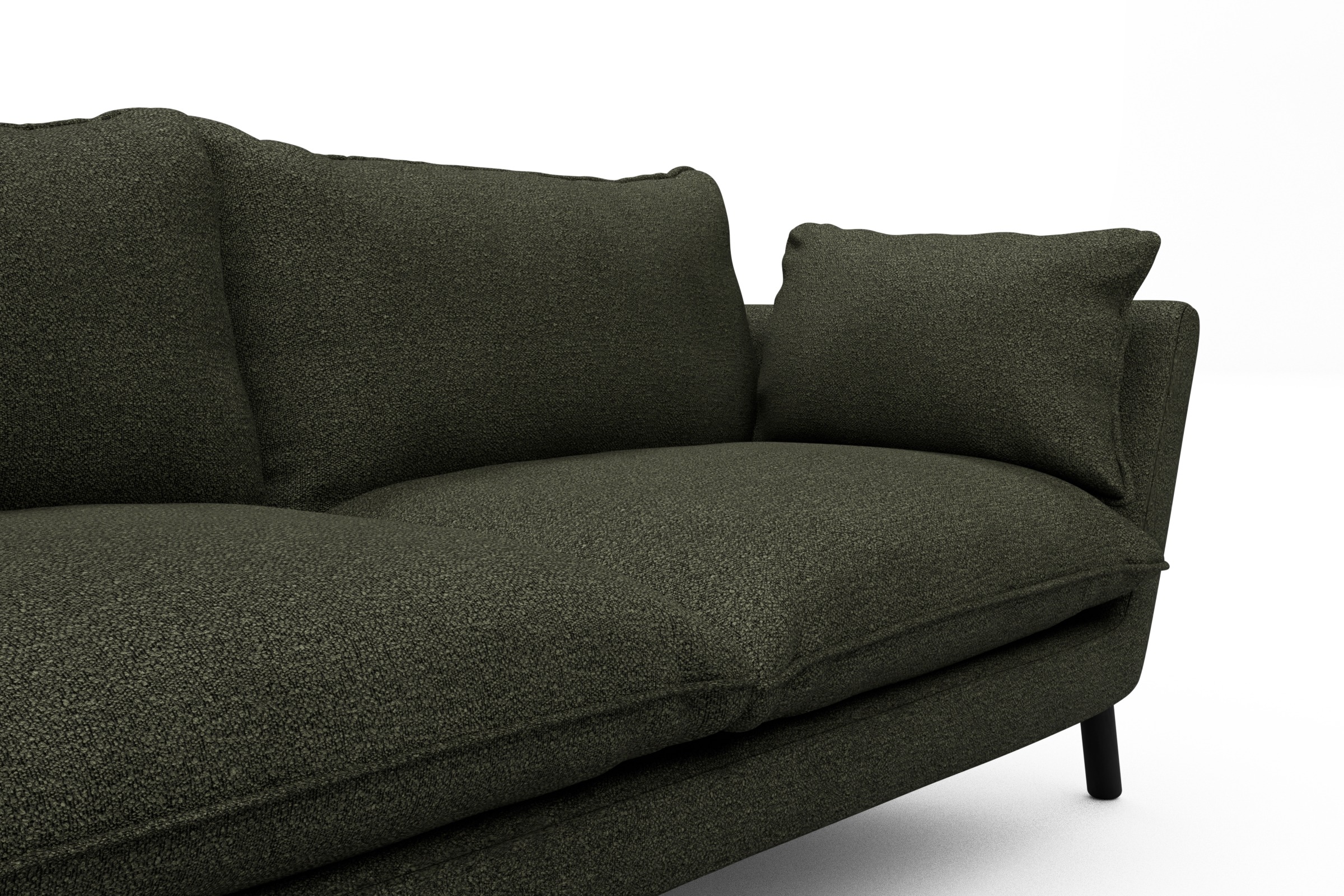 Sofa Emil PREMIUM 2-Sitzer Beinfarbe Eiche Schwarz Boucle-Forest-Green