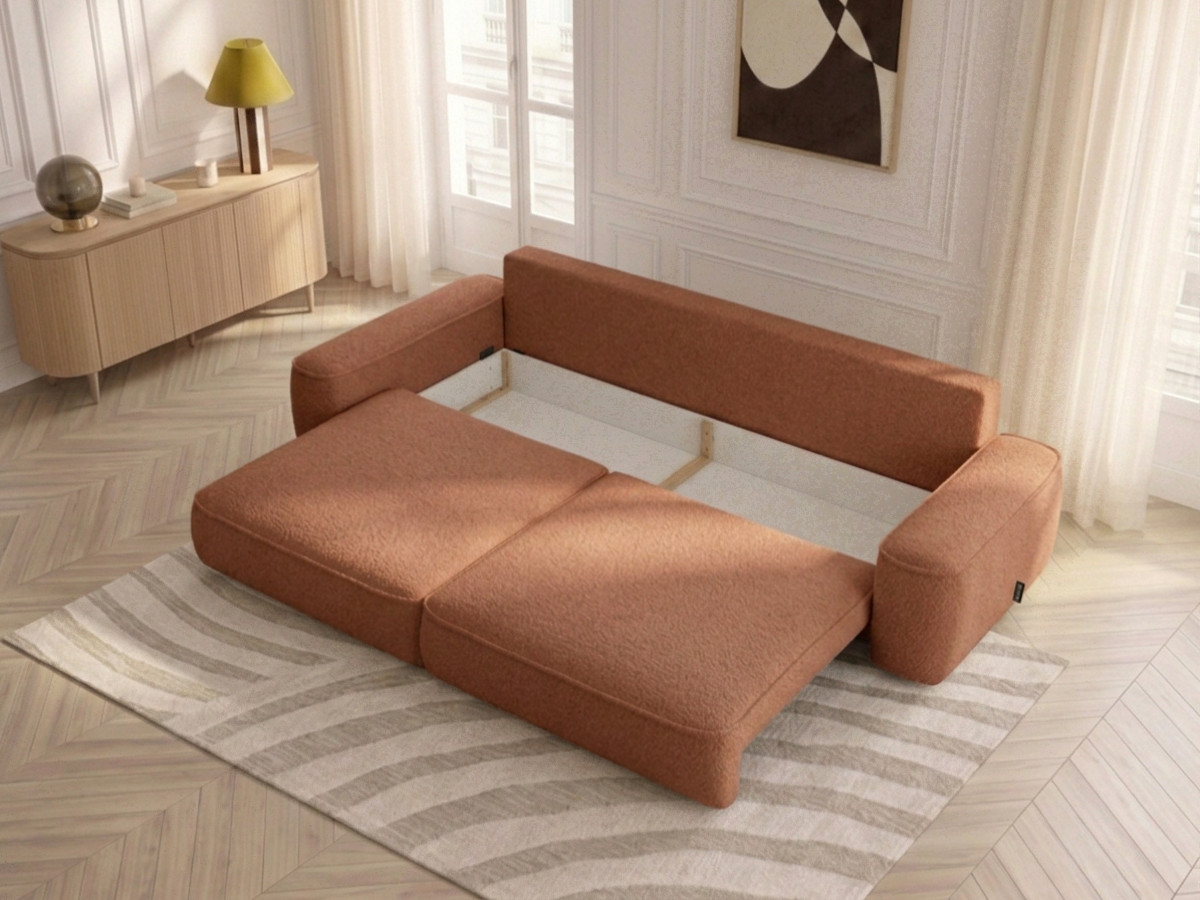 Bobochic Honore Schlafsofa 3-Sitzer mit Bettkasten Chenille Orange