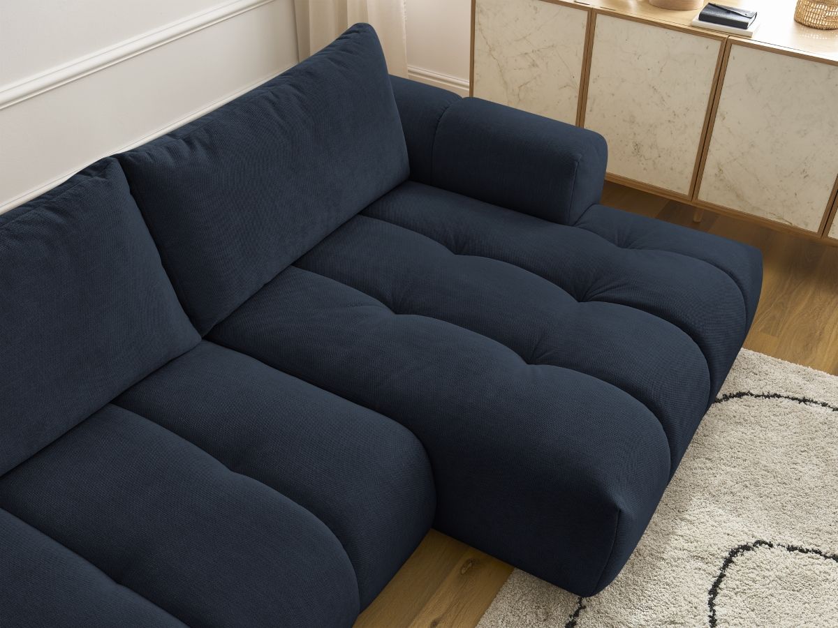 Bobochic Fuji Ecksofa mit Schlaffunktion und Bettkasten 292 × 160 cm Stoff Dunkelblau Ecke rechts
