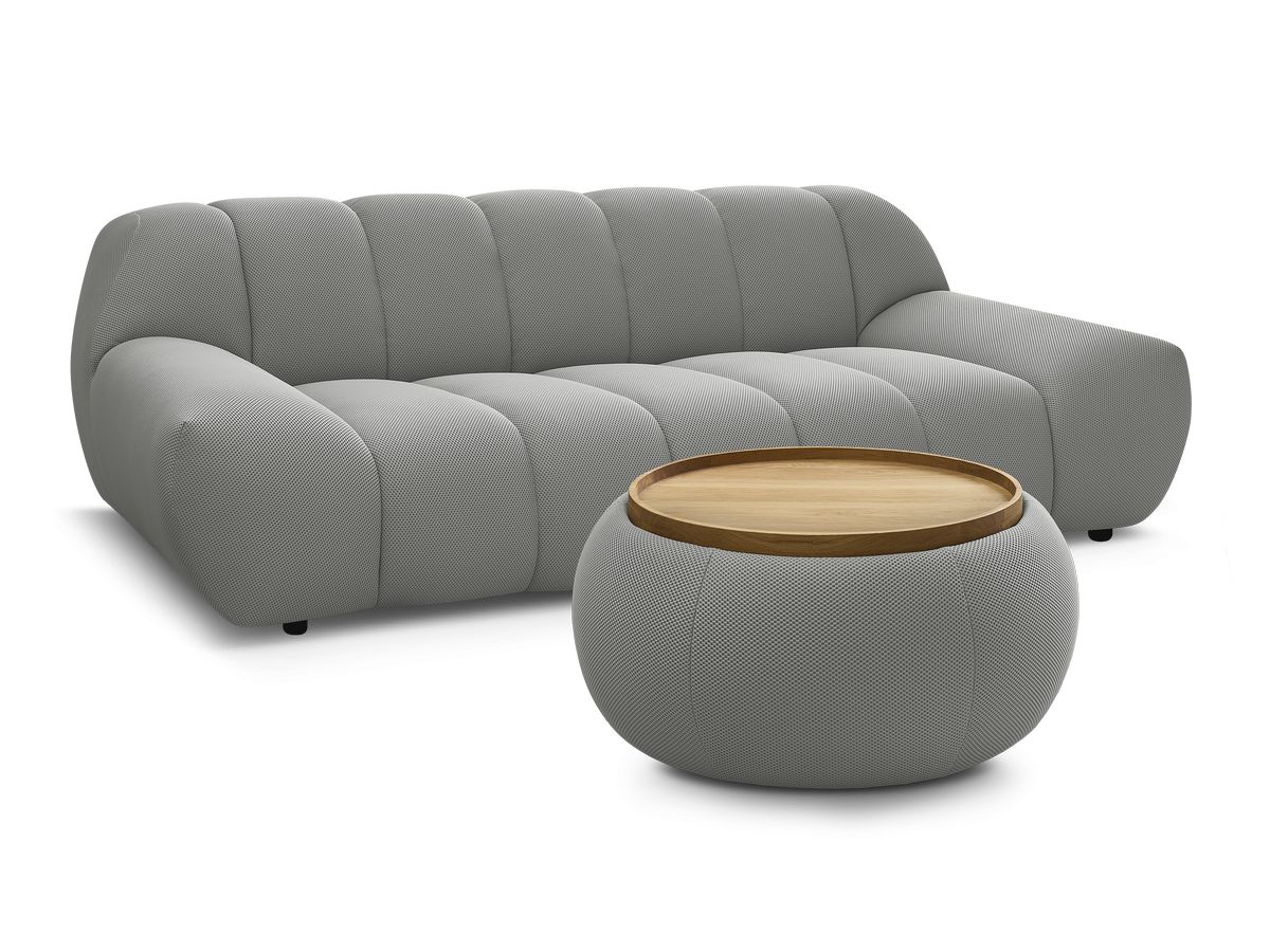 Bobochic Hayden Sofa 2-Sitzer mit Pouf Mesh-Stoff Hellgrau