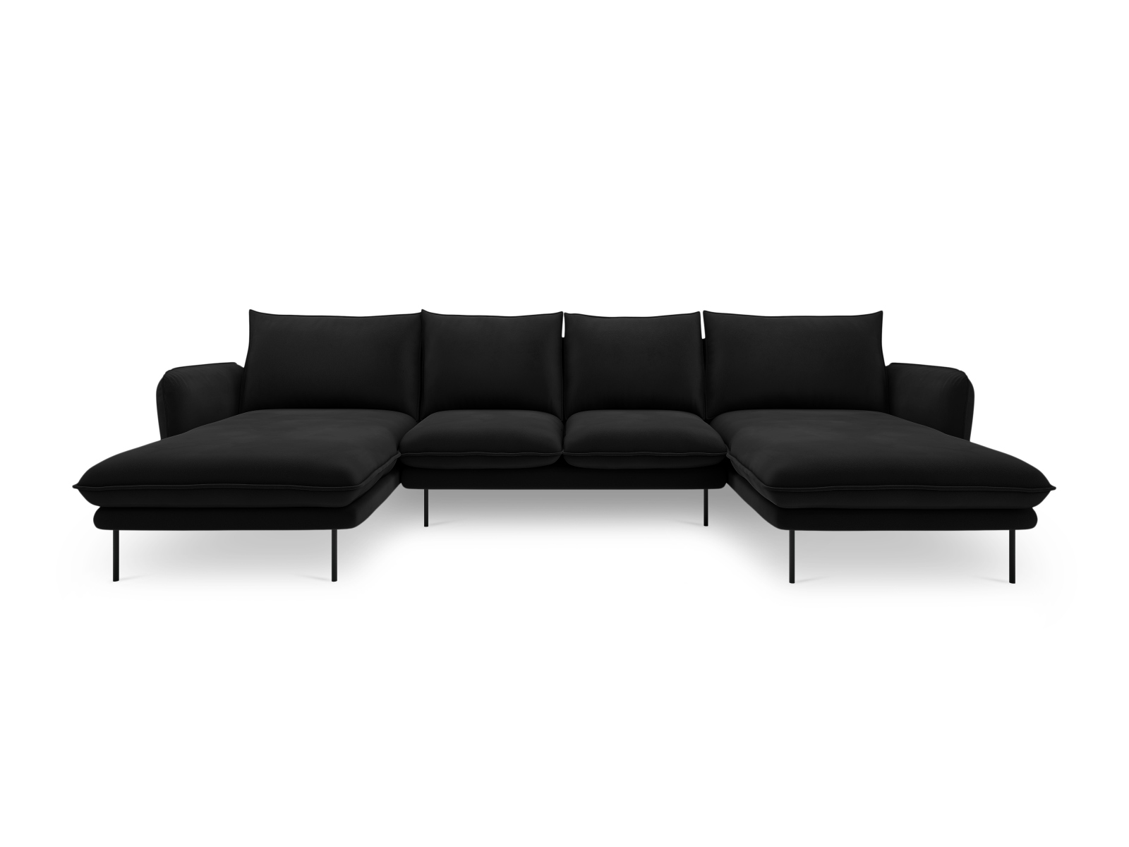 Cosmopolitan Design Panoramasofa Vienna 6-Sitzer Samt Bluvel Schwarz Beine Schwarzes Metall